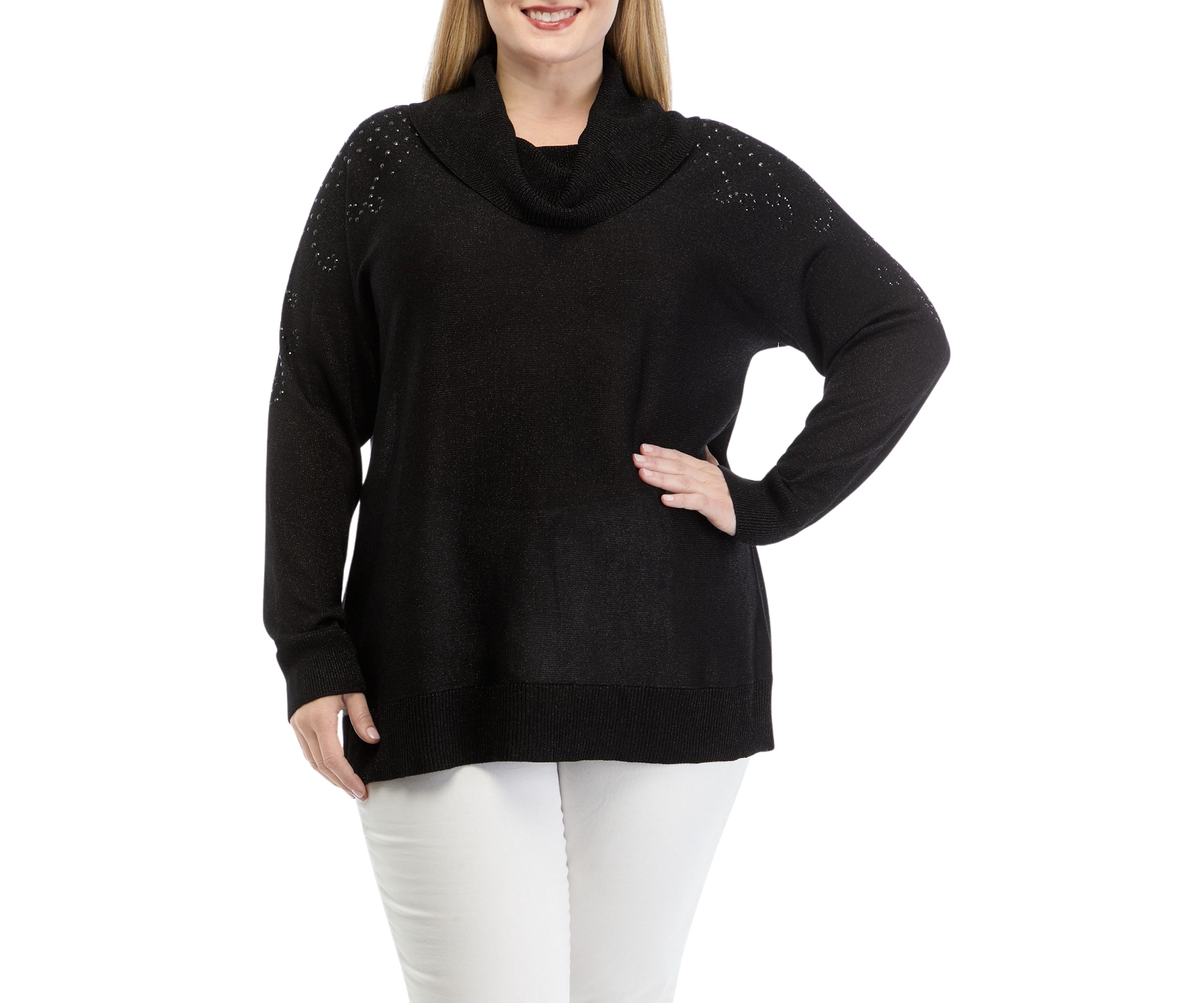 Plus Size Embellished Metallic Pullover 