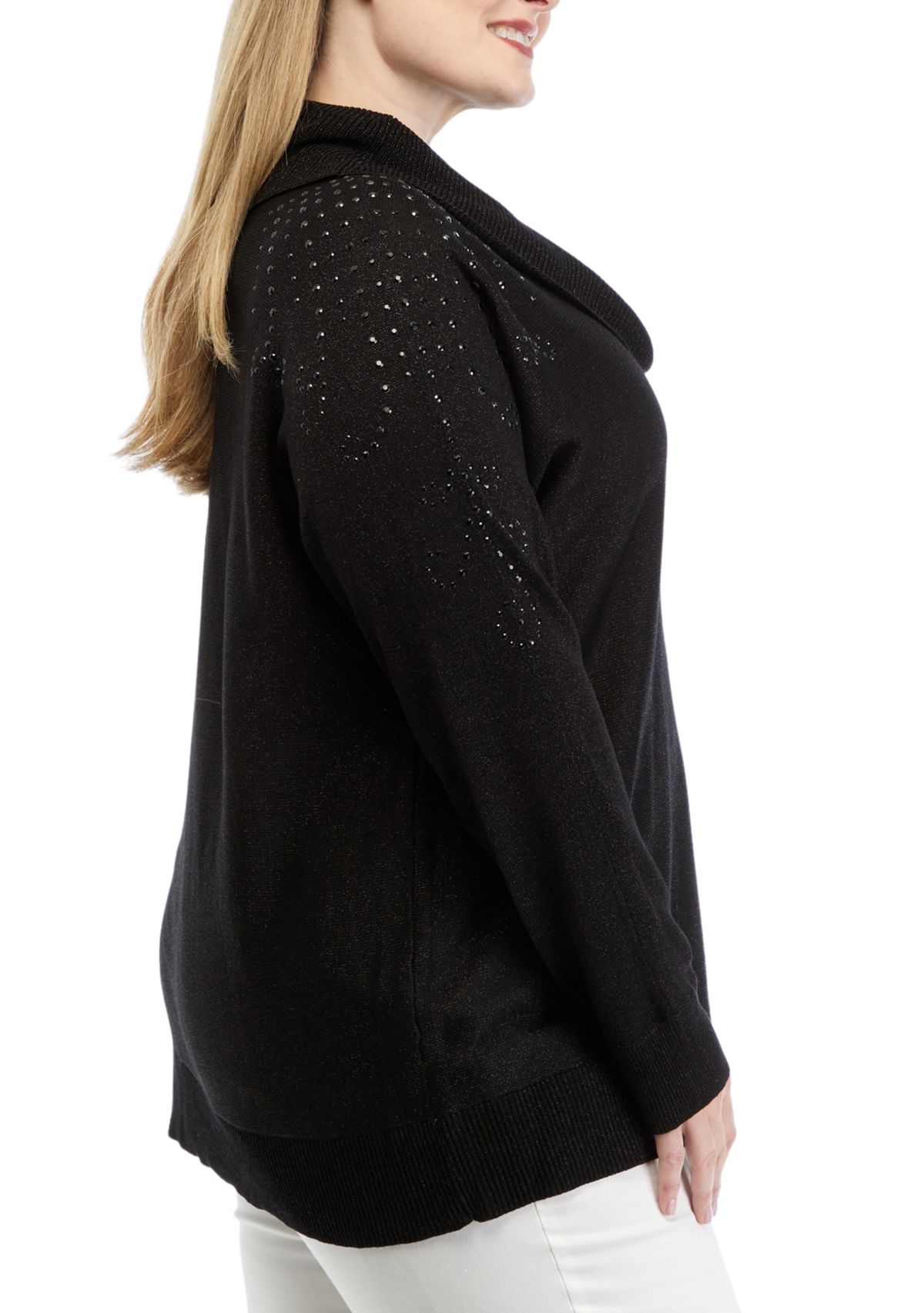 Plus Size Embellished Metallic Pullover 
