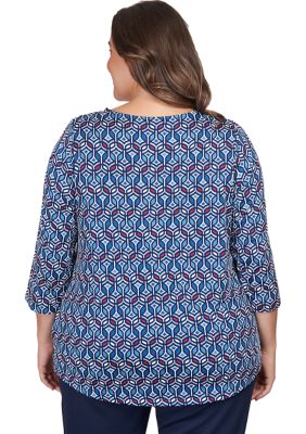 Plus Geometric Puff Print Twisted Top