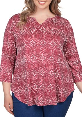 Ruby Rd. Plus Size Mixed Bohemian Geo Patchwork Top with Bell Sleeves -  Macy's