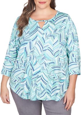 Plus Women's Geometric Puff Print Twisted Top