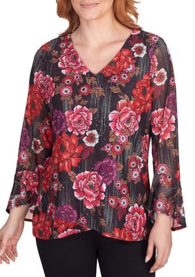 Petite Glittering Rose Kimono Blouse