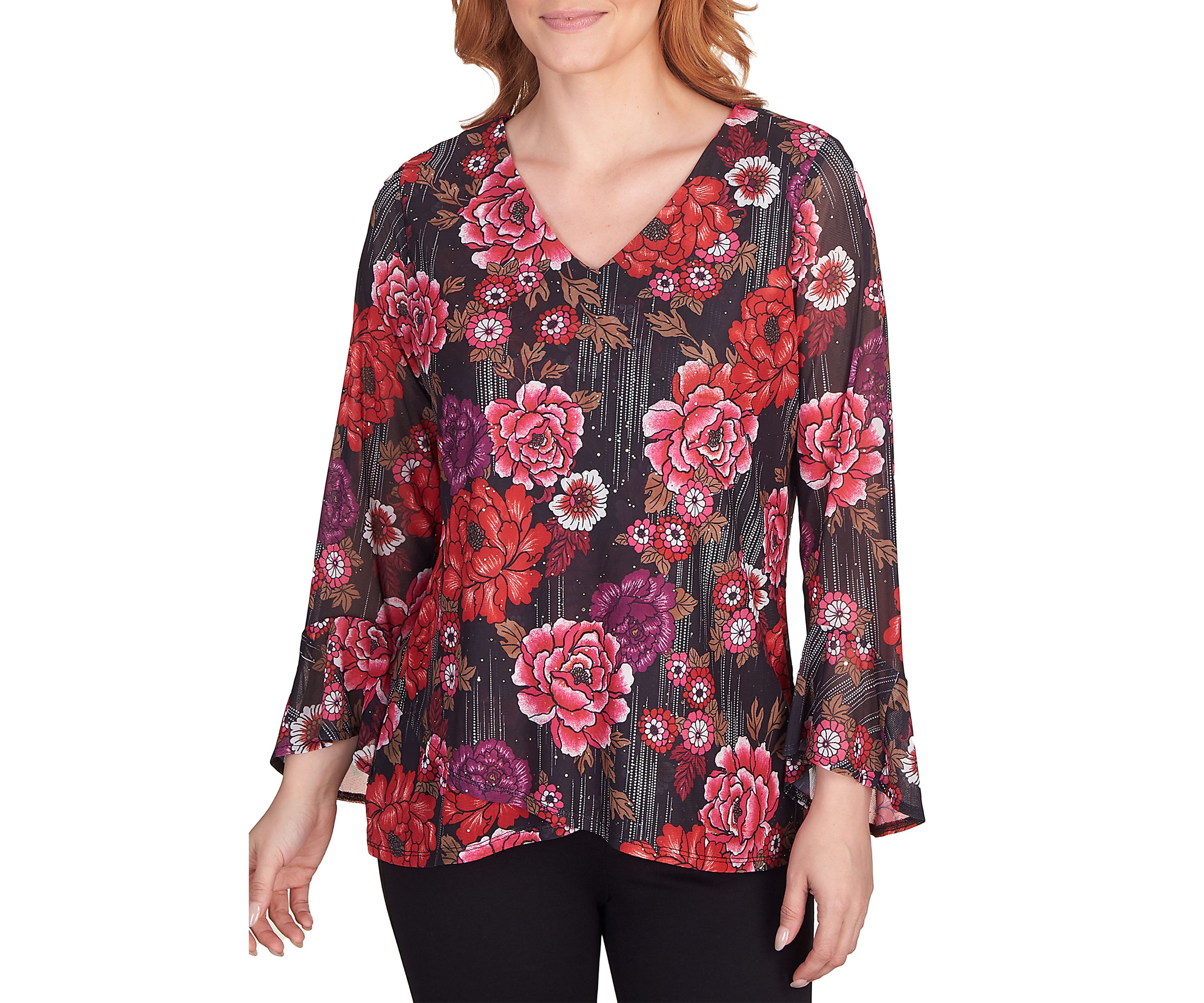 Petite Glittering Rose Kimono Blouse