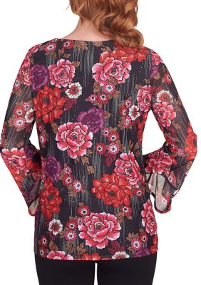 Petite Glittering Rose Kimono Blouse