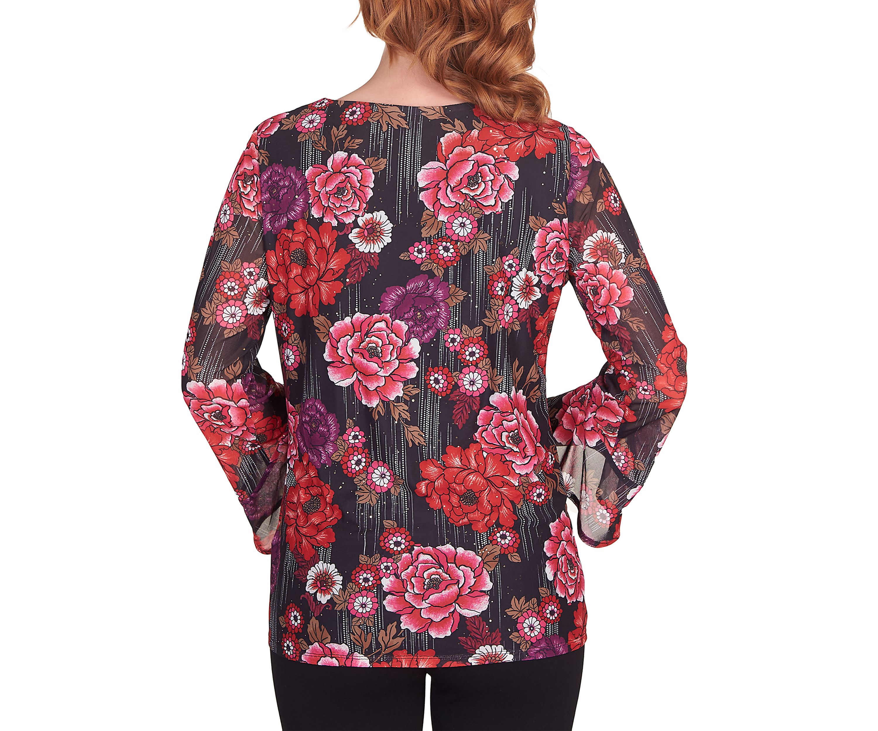 Petite Glittering Rose Kimono Blouse