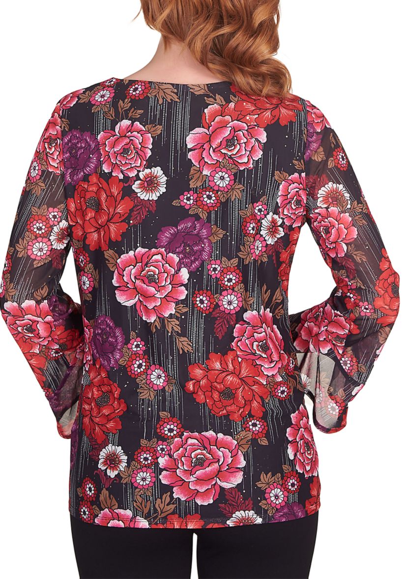 Petite Glittering Rose Kimono Blouse
