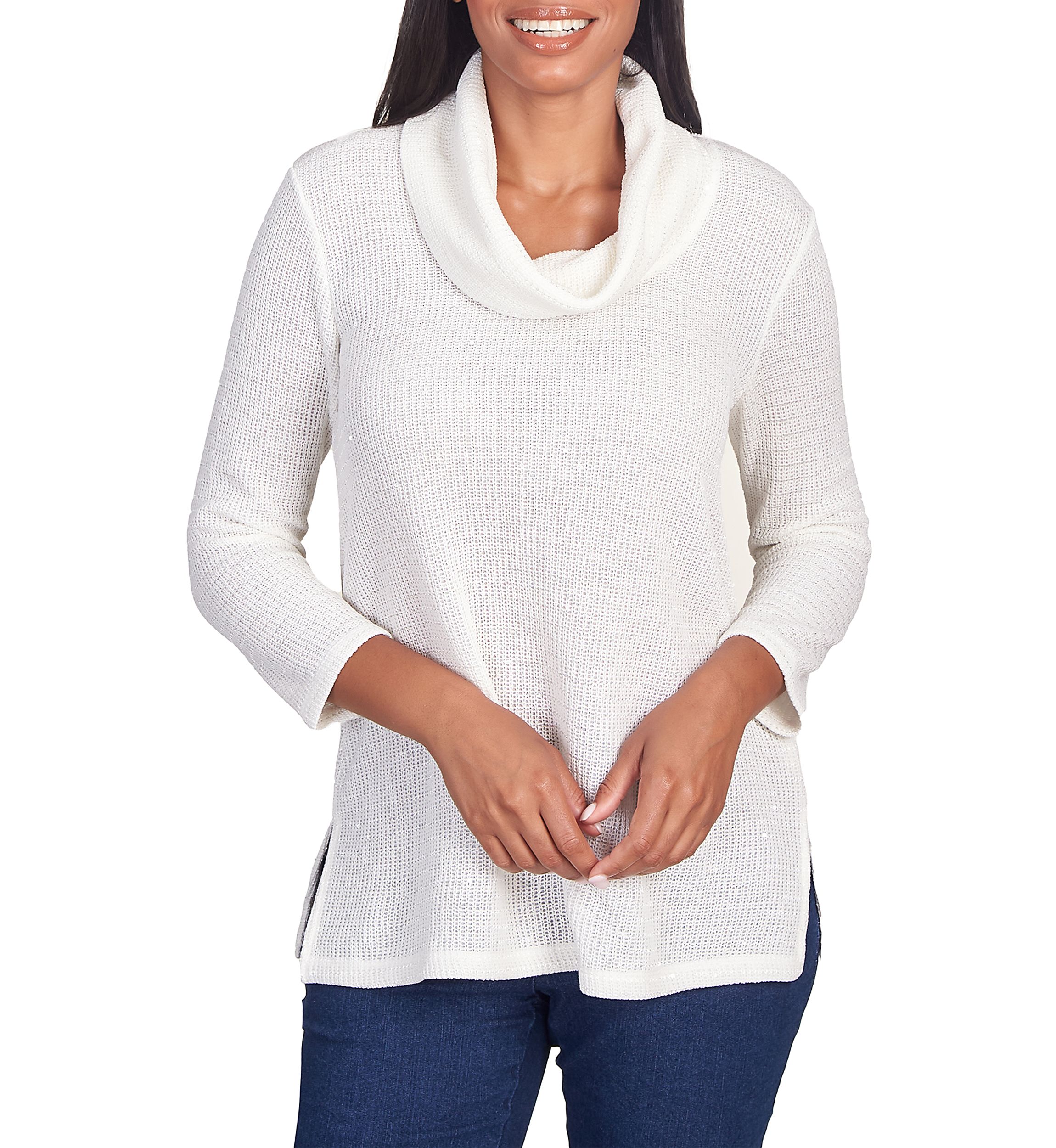 Petite Sequin Knit Cowl Neck Top