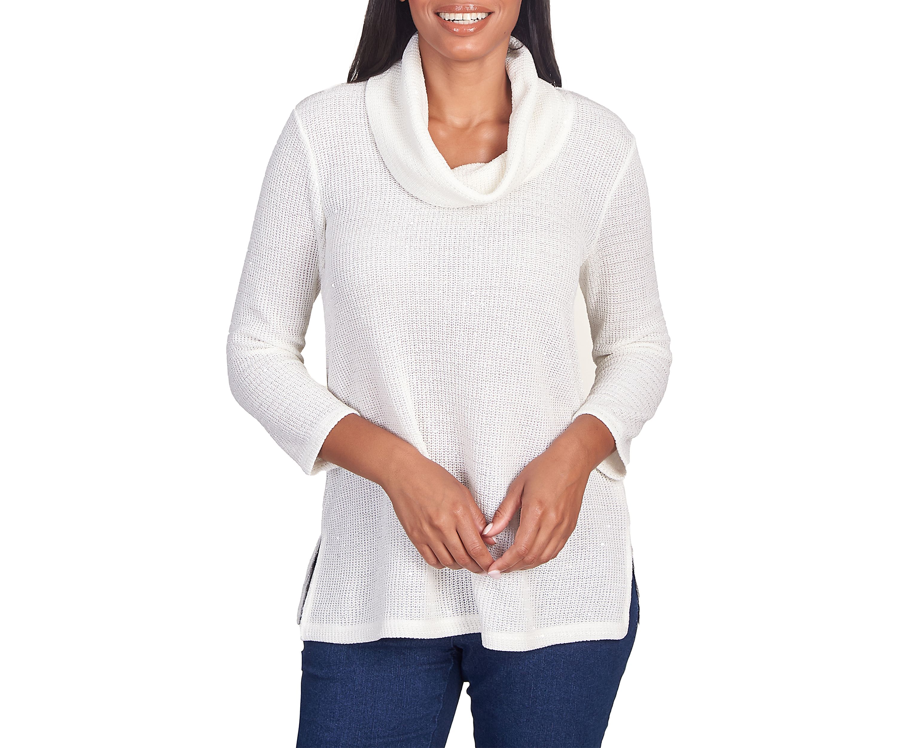 Petite Sequin Knit Cowl Neck Top