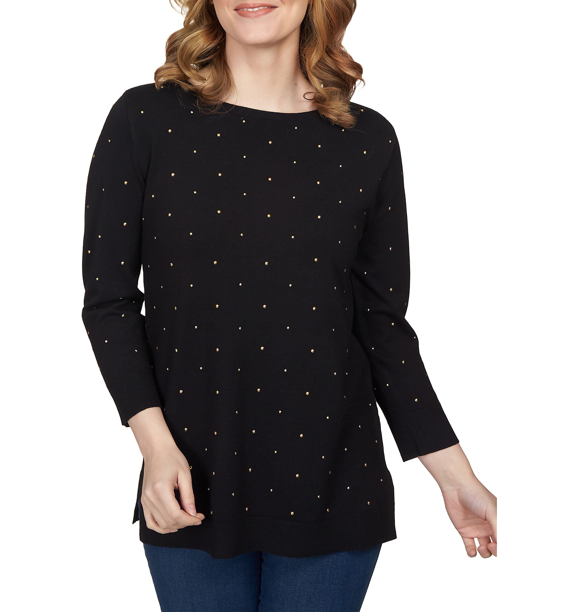 Petite Stud Embellished Tunic Sweater