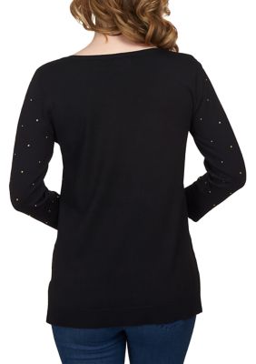 Petite Stud Embellished Tunic Sweater