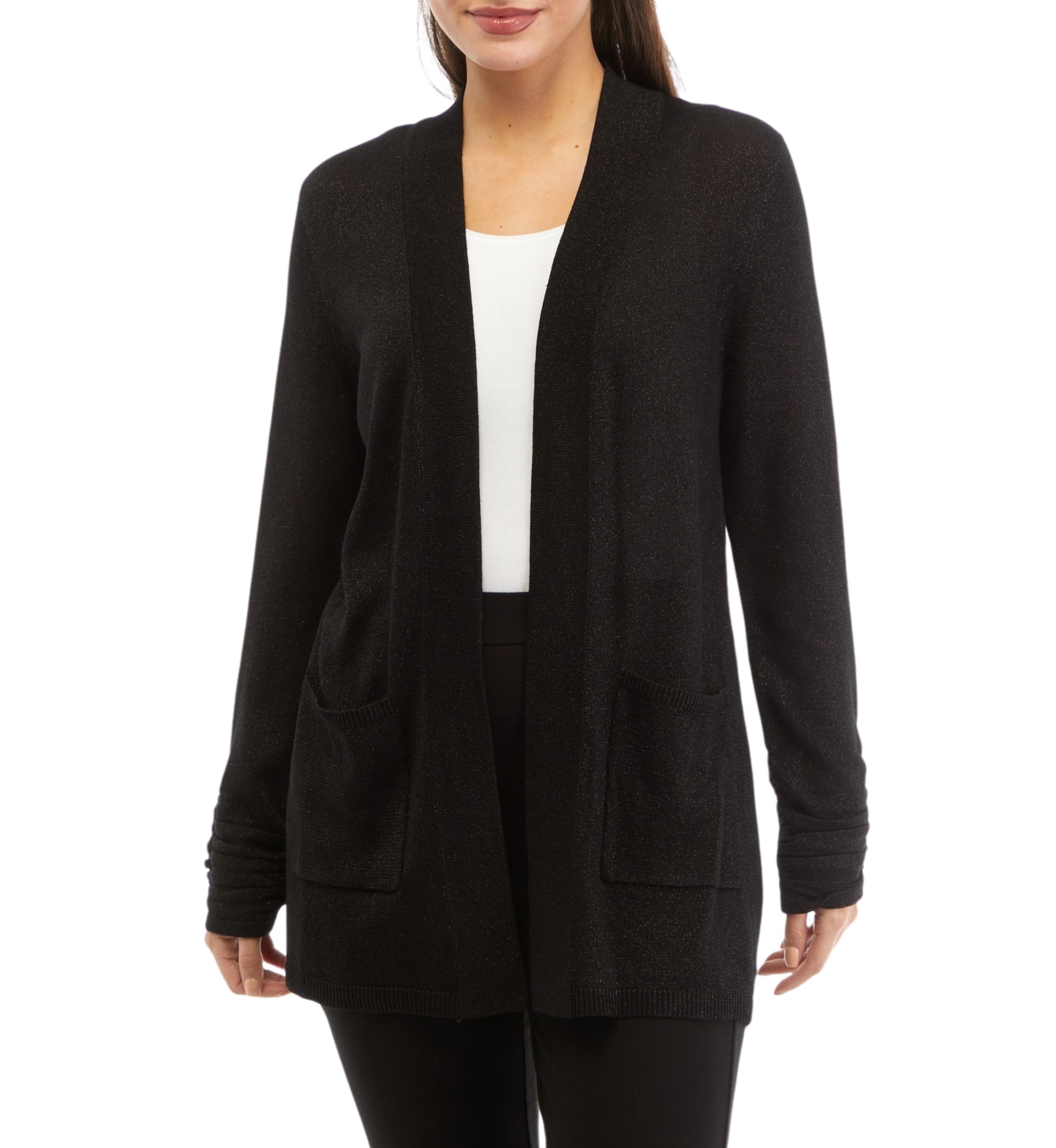 Petite Open Front Metallic Cardigan