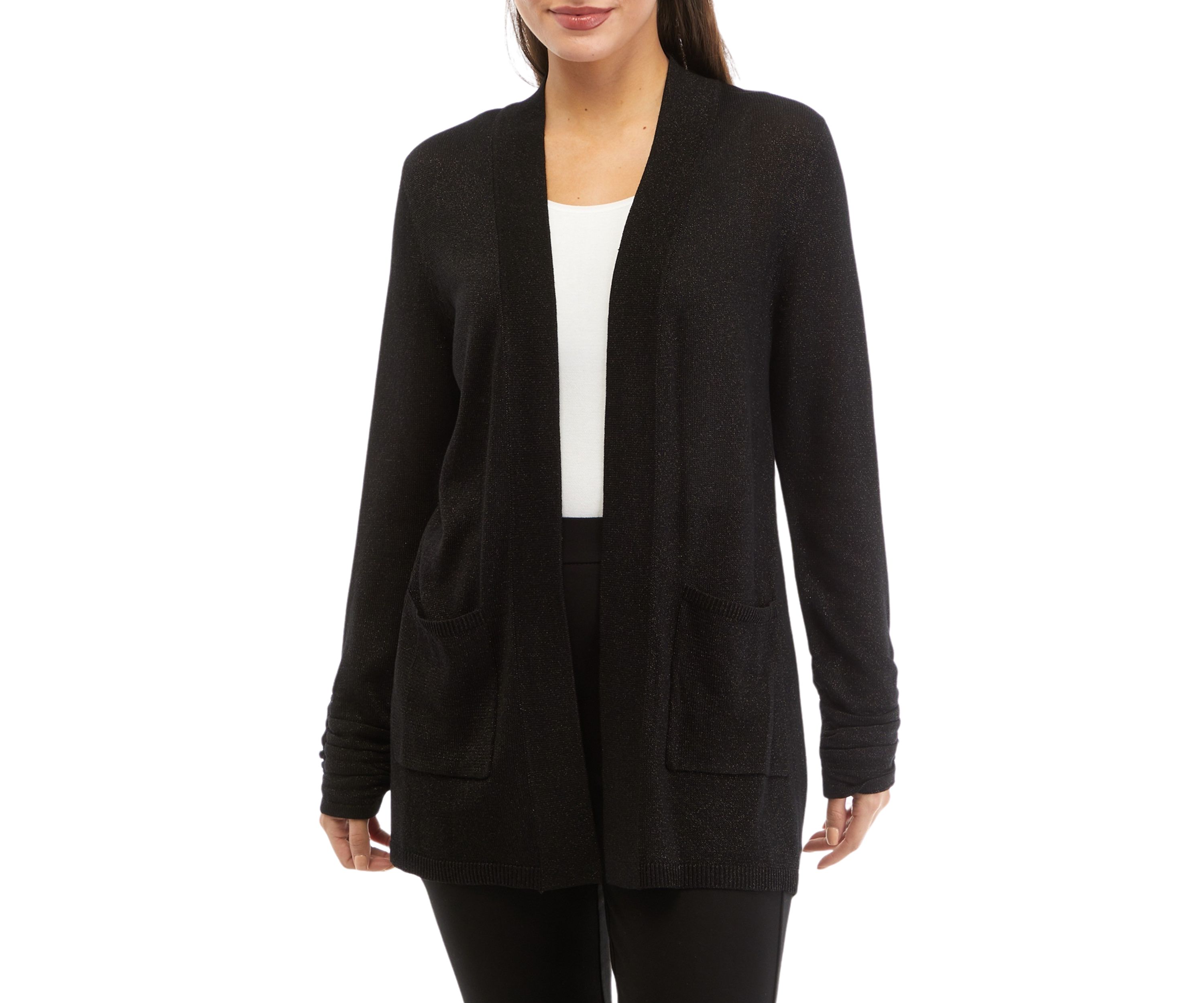 Petite Open Front Metallic Cardigan