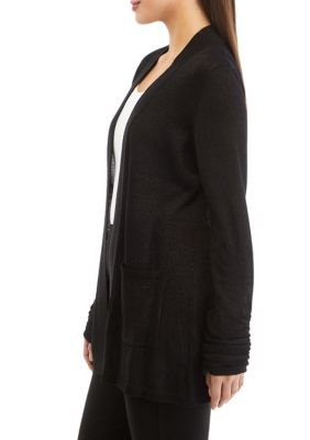 Petite Open Front Metallic Cardigan