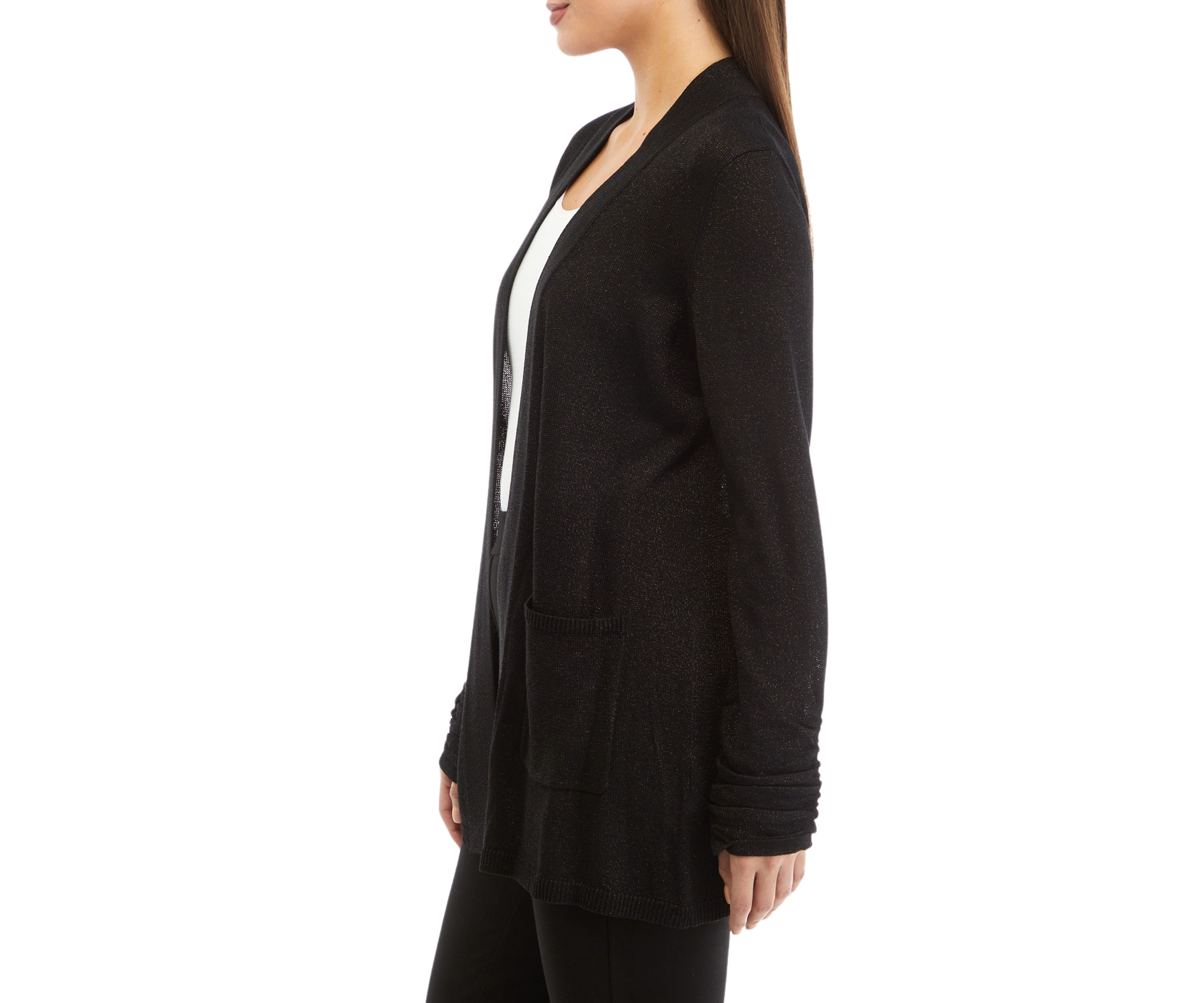 Petite Open Front Metallic Cardigan