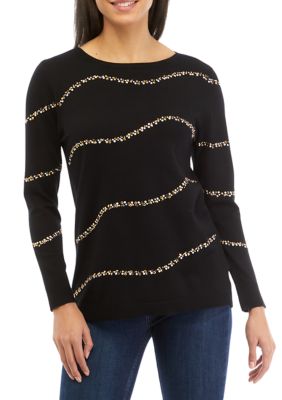 Petite Ballet Neck Diagonal Wave Sweater