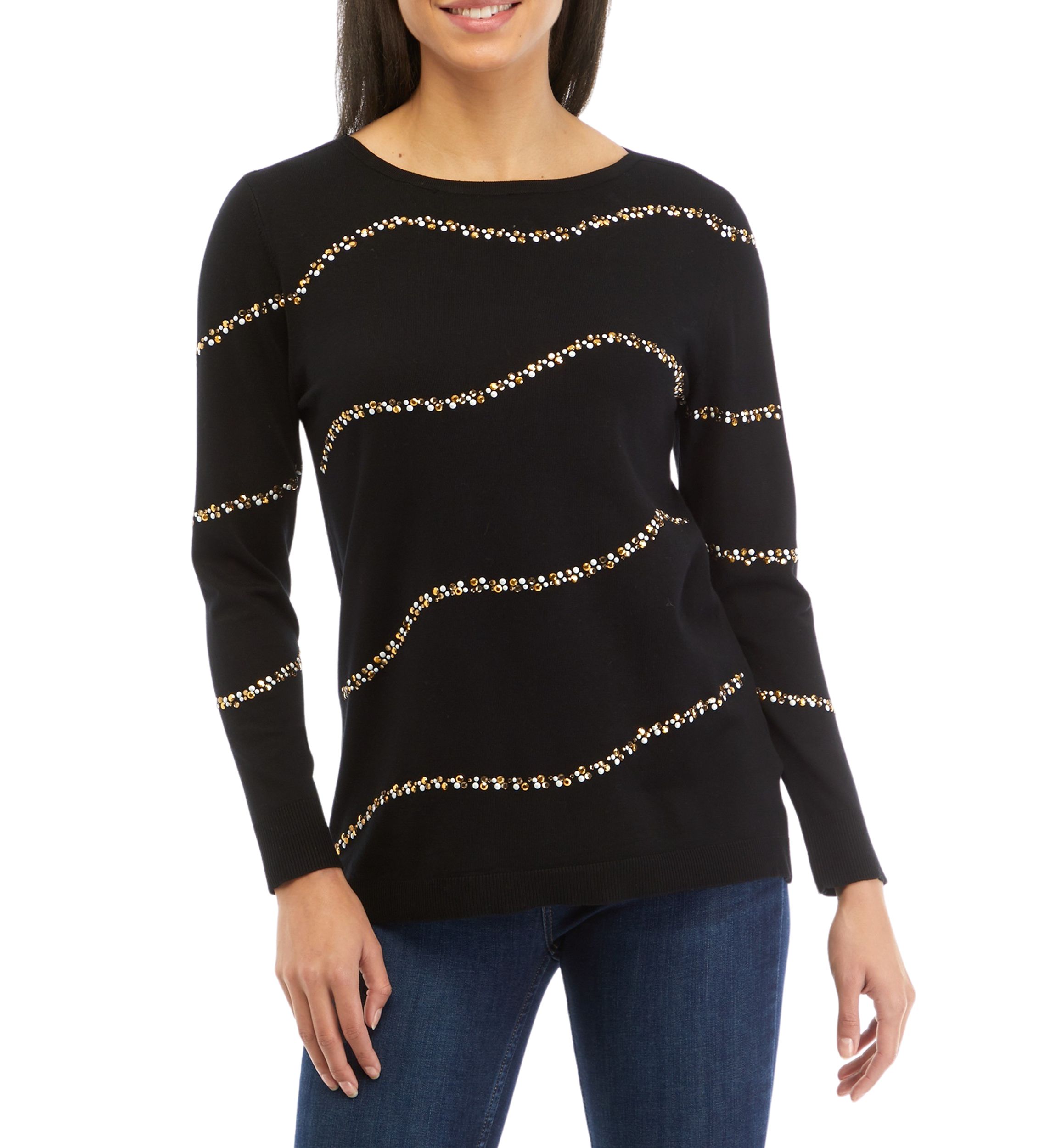 Petite Ballet Neck Diagonal Wave Sweater