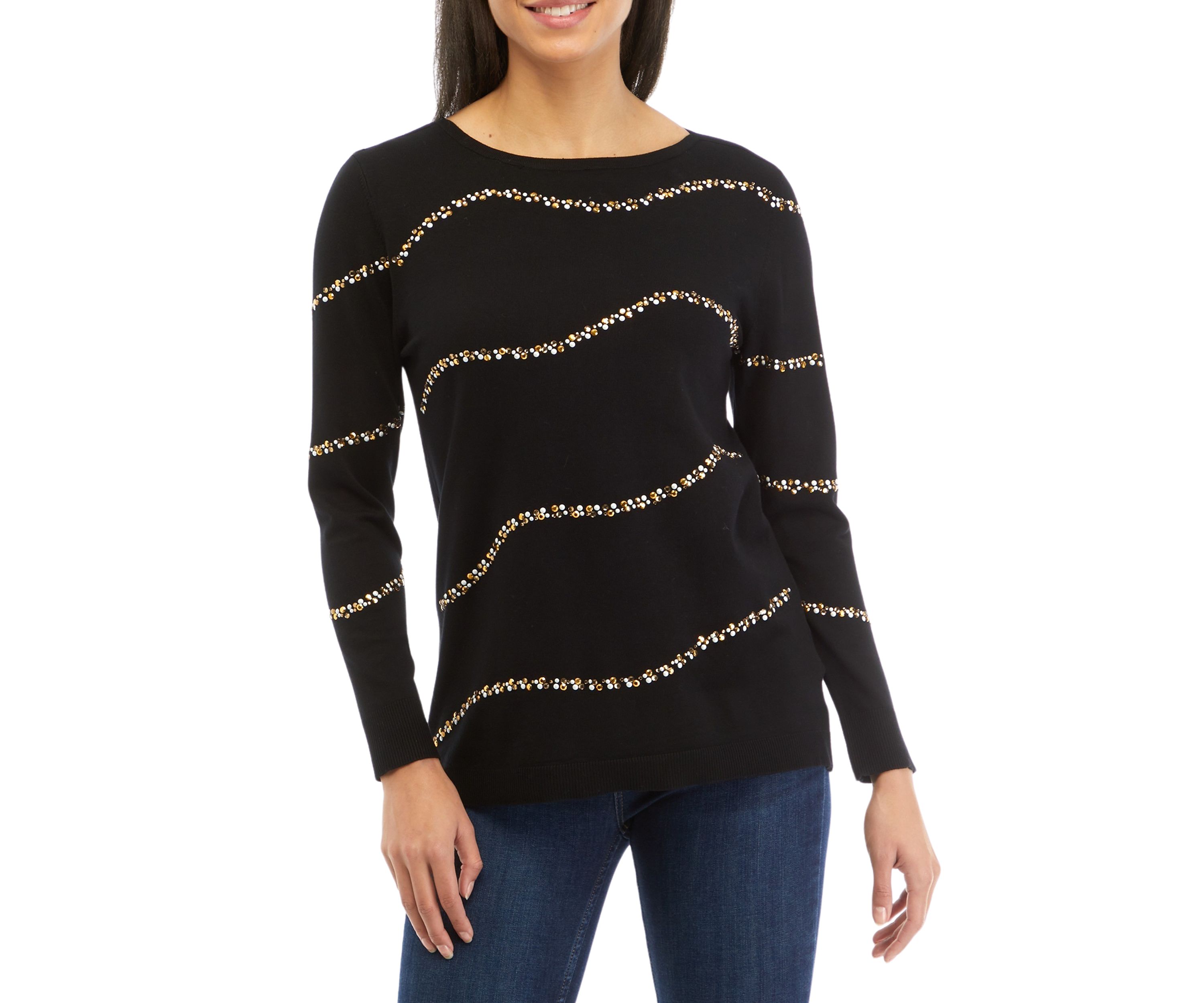 Petite Ballet Neck Diagonal Wave Sweater
