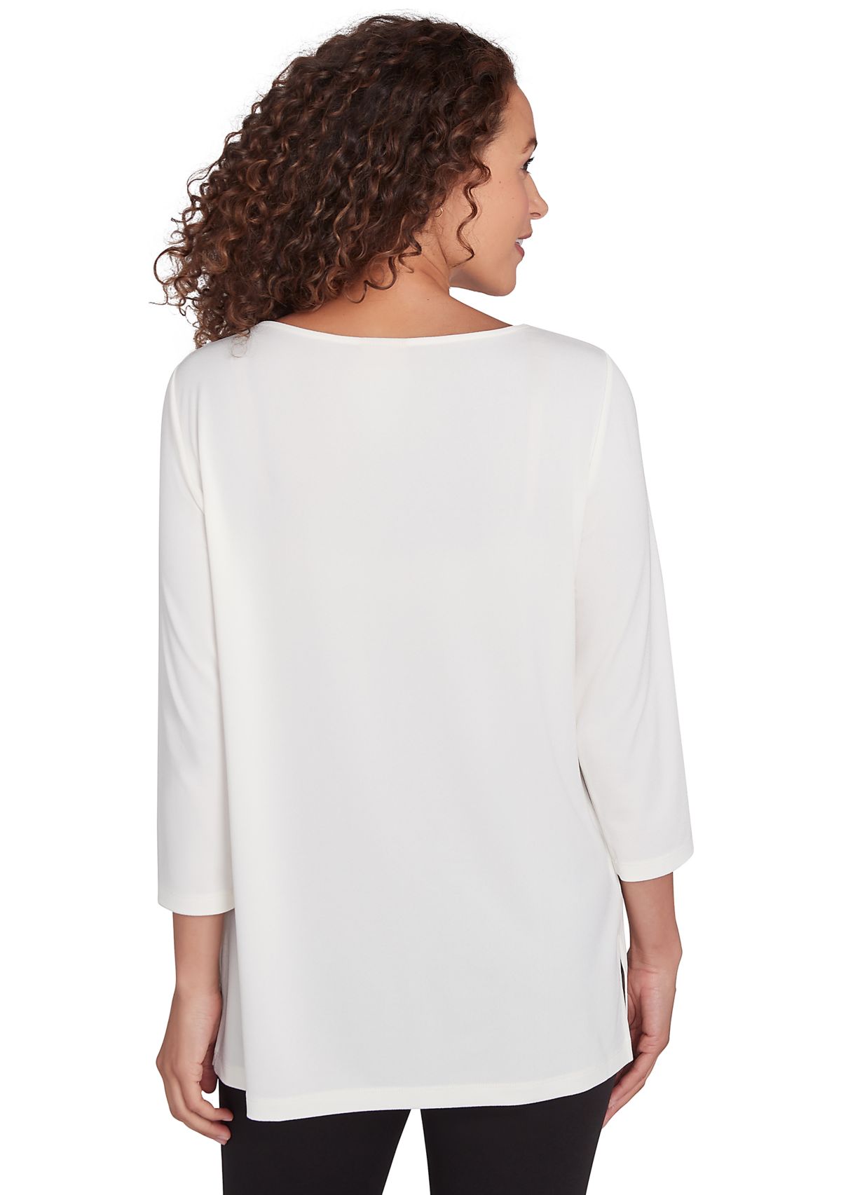 Womens Embellished Boat Neck Solid Knit Top