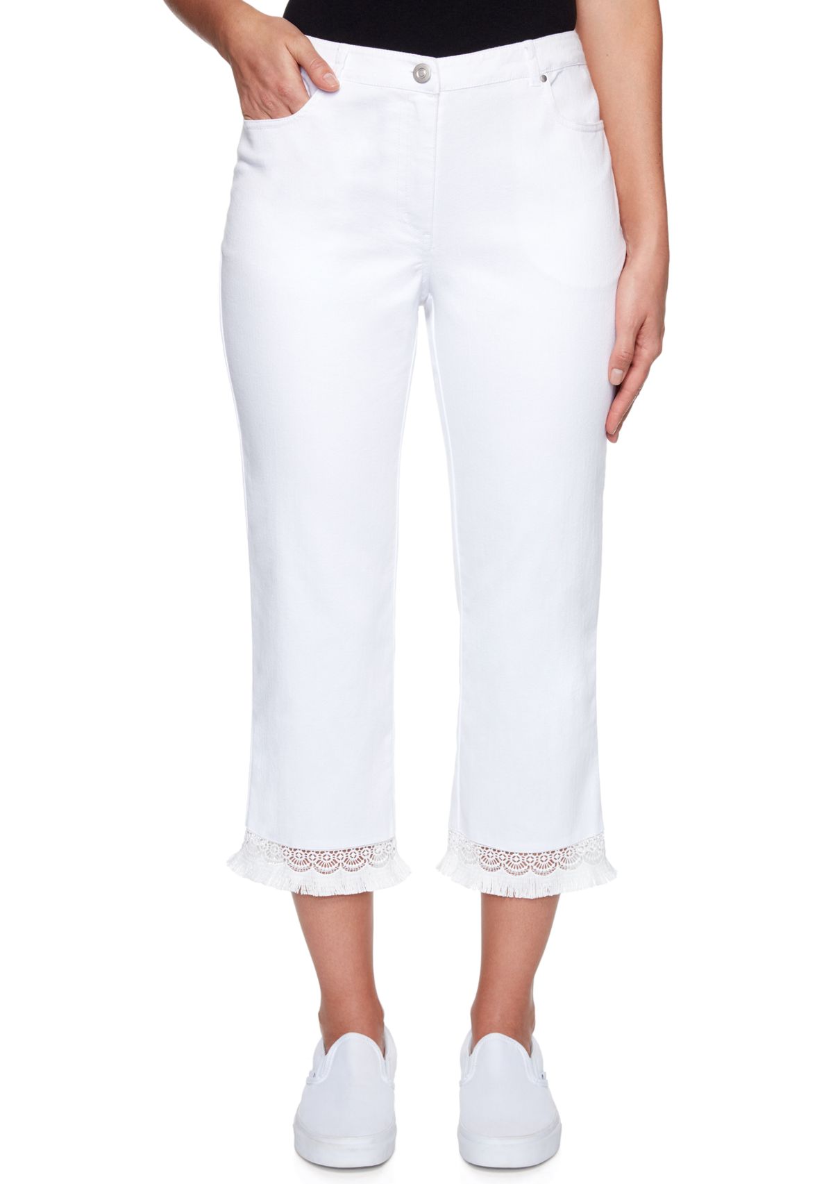 Womens Stretch Denim Capris with Fringe