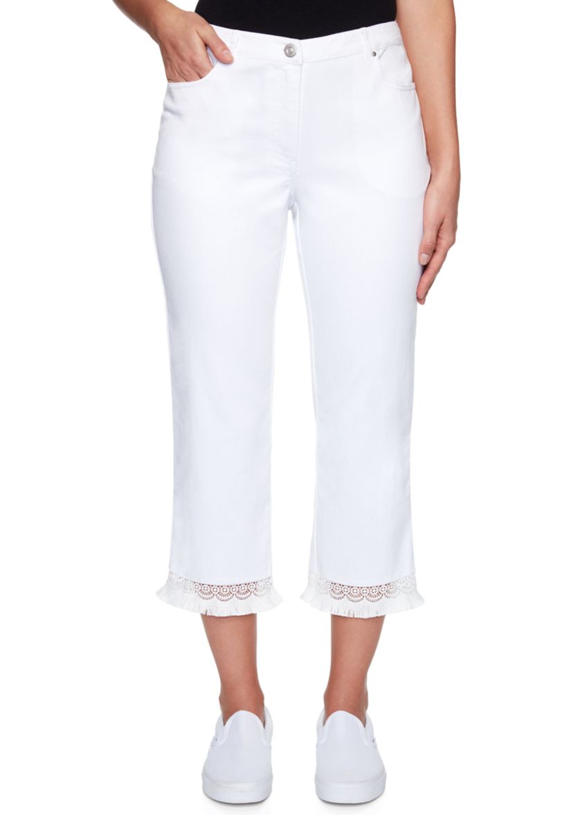 Womens Stretch Denim Capris with Fringe