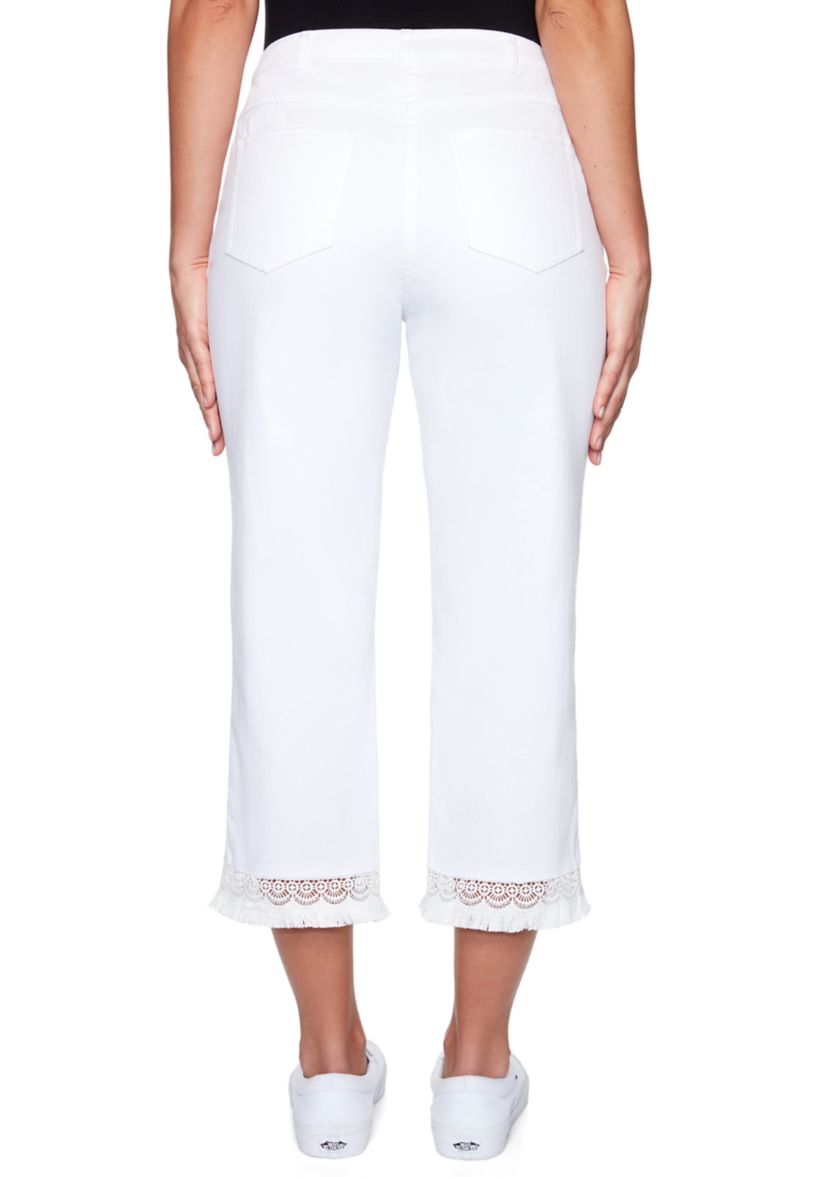 Womens Stretch Denim Capris with Fringe