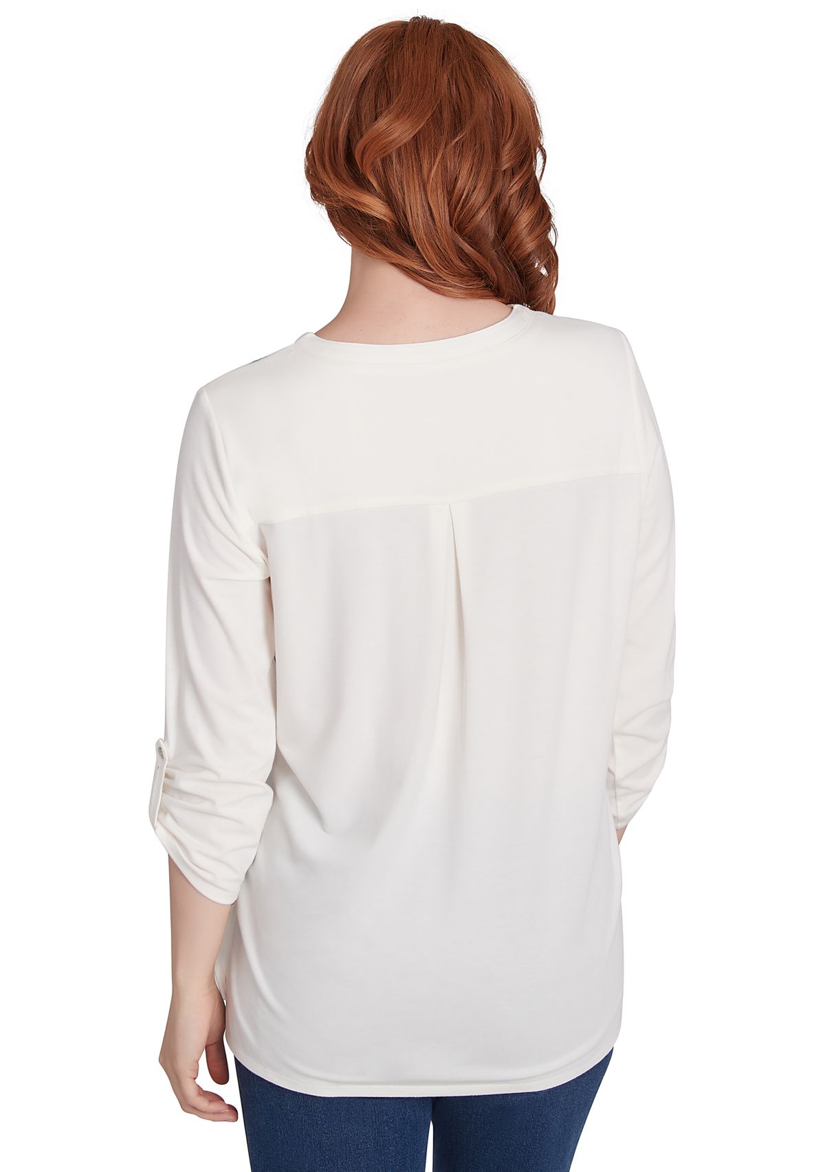 Womens V-Neck Floral Placement Embroidered Knit Top