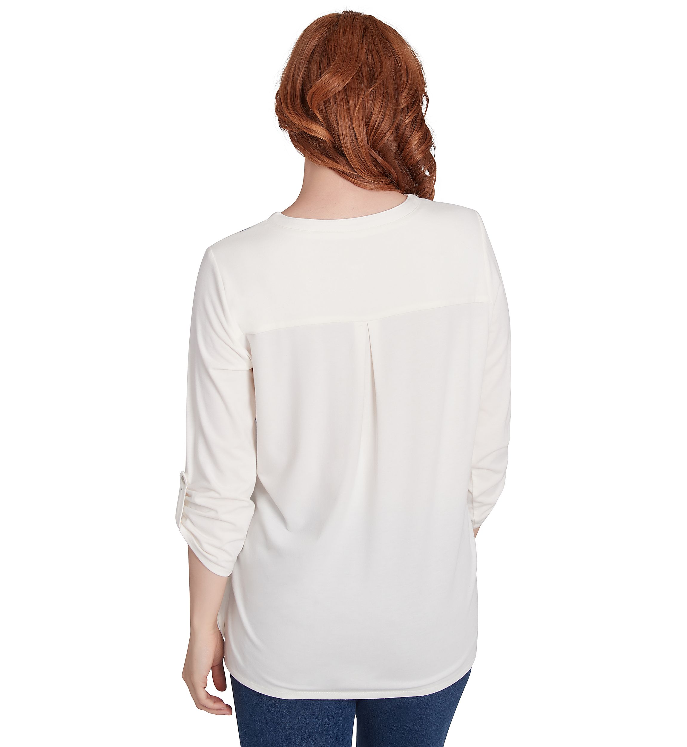 Womens V-Neck Floral Placement Embroidered Knit Top