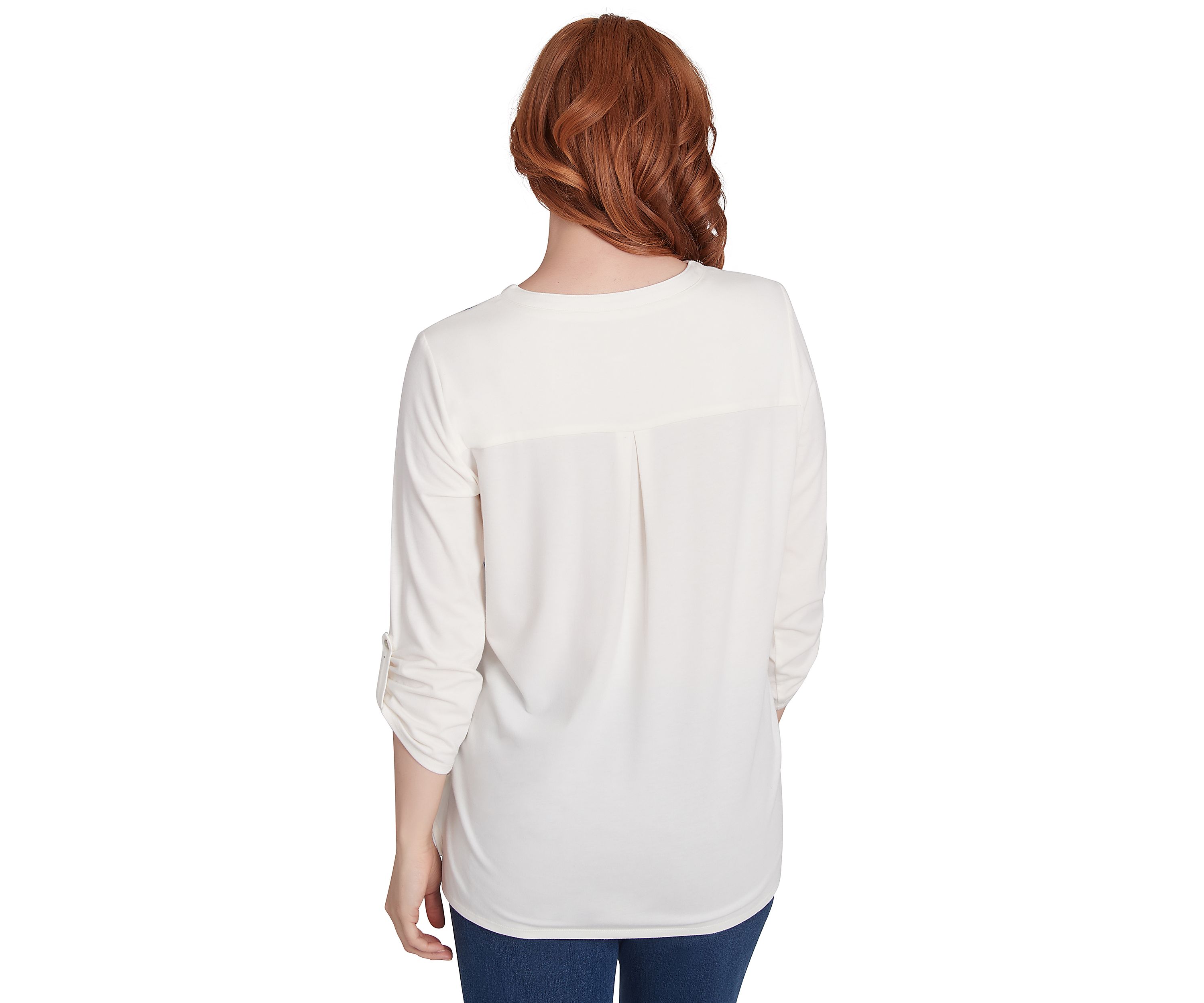 Womens V-Neck Floral Placement Embroidered Knit Top