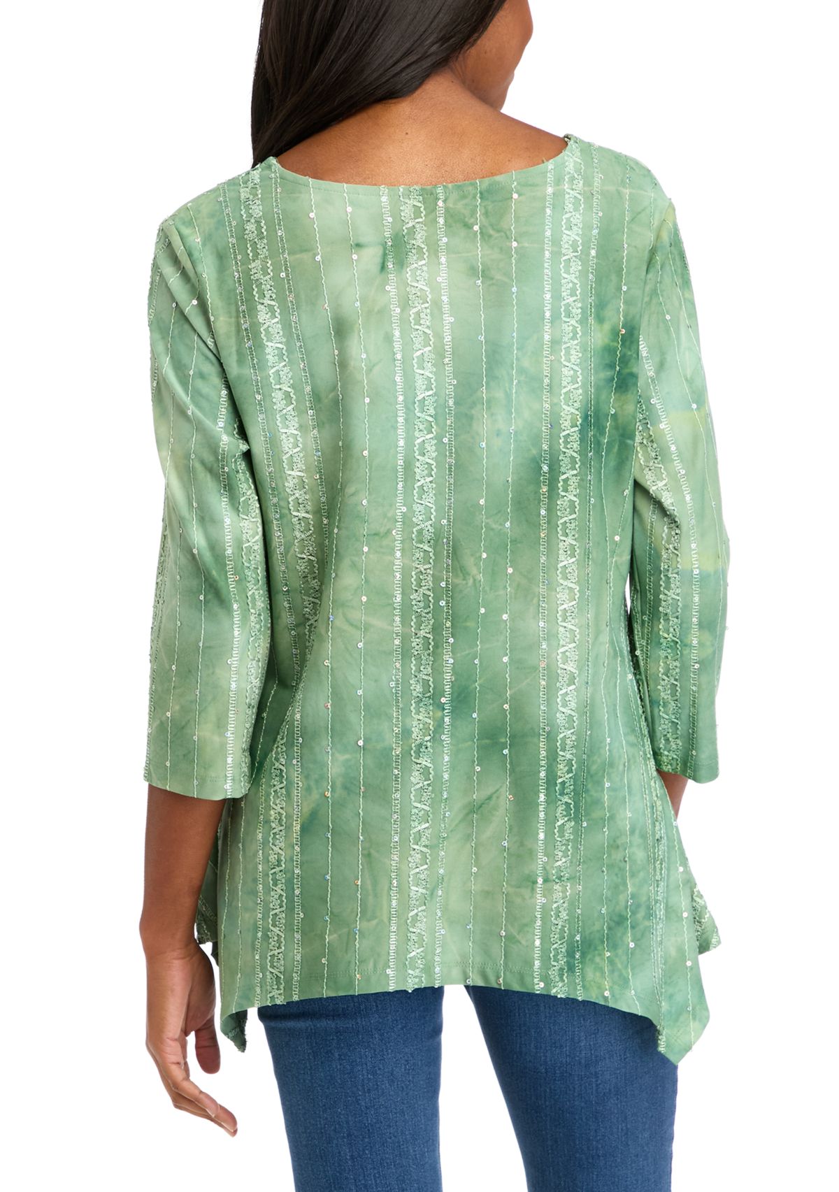 Womens Scoop Neck Textured Sequin Knit Shark Bite Top