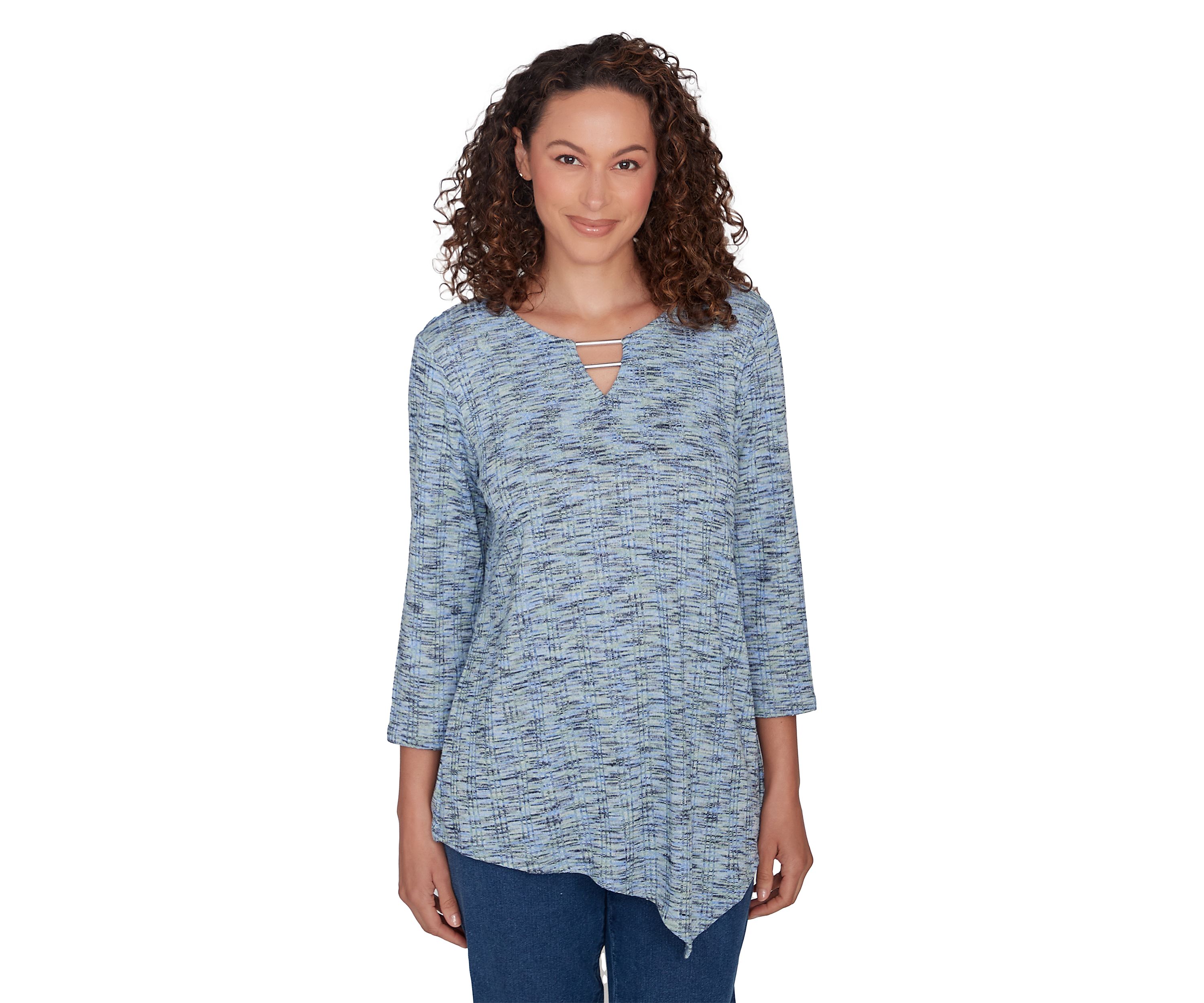 Womens Keyhole Neck Space Dye Knit Top