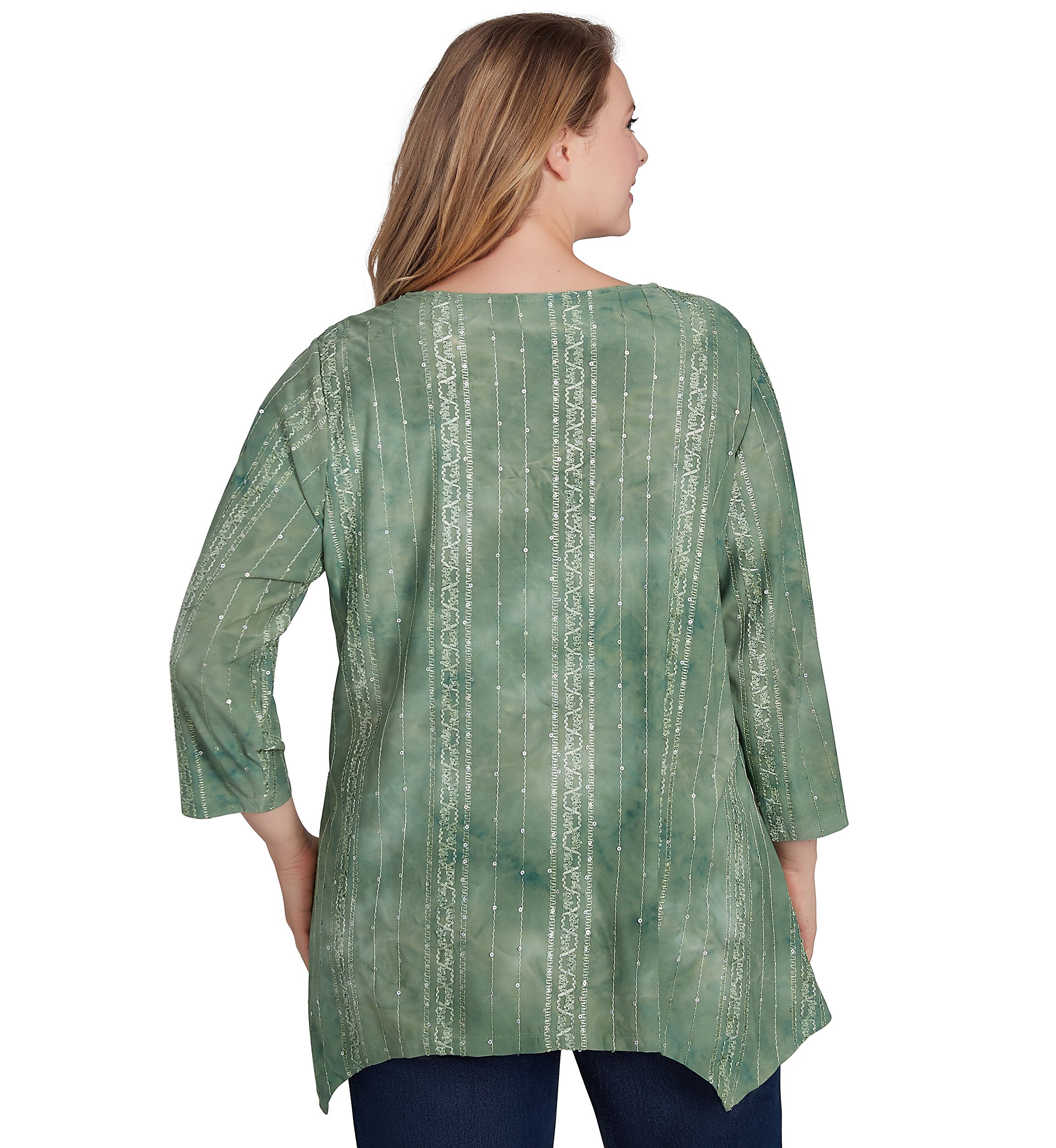 Plus Size Scoop Neck Textured Sequin Knit Sharkbite Top
