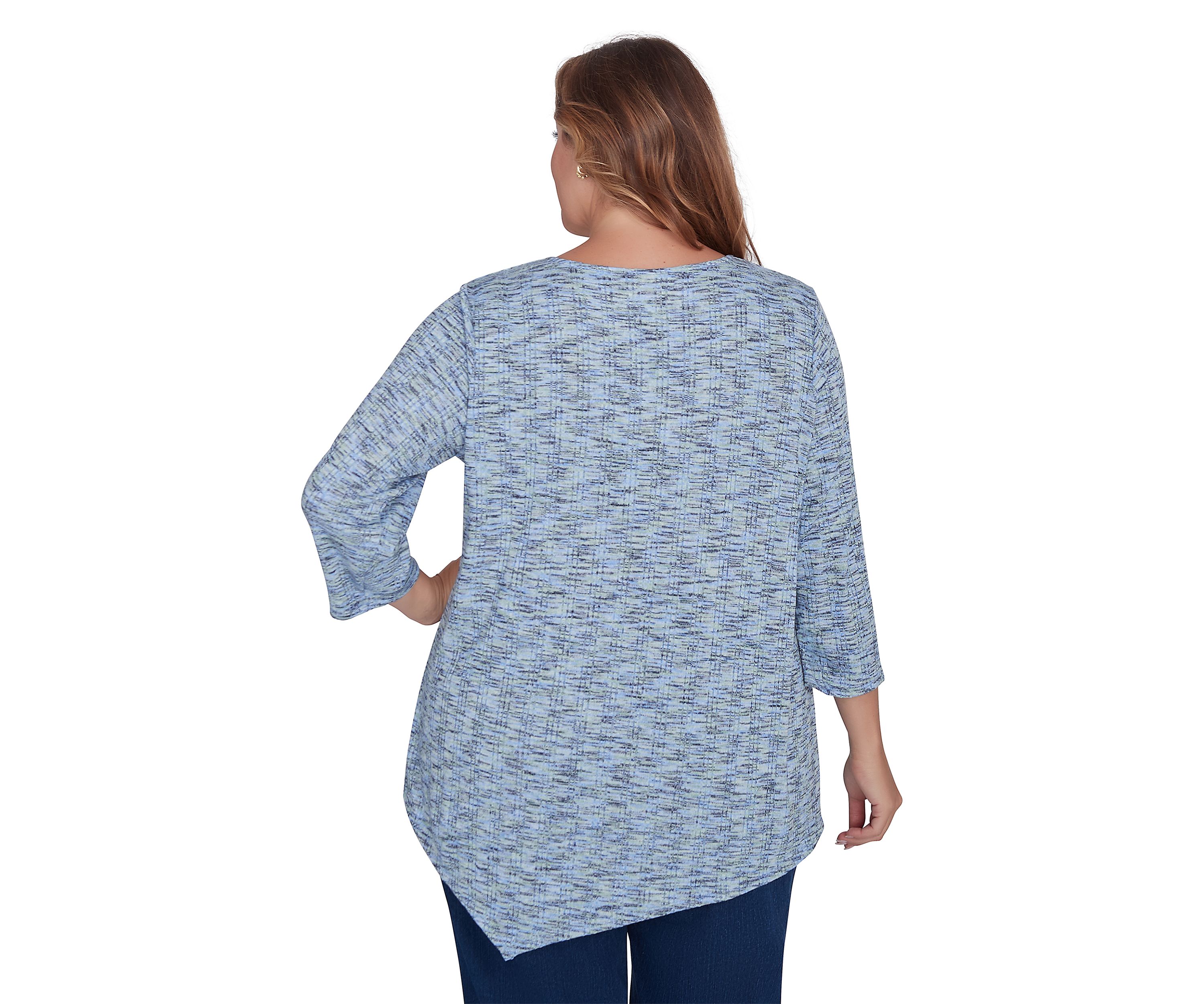 Plus Size Keyhole Neck with Bar Detail Space Dye Knit Top