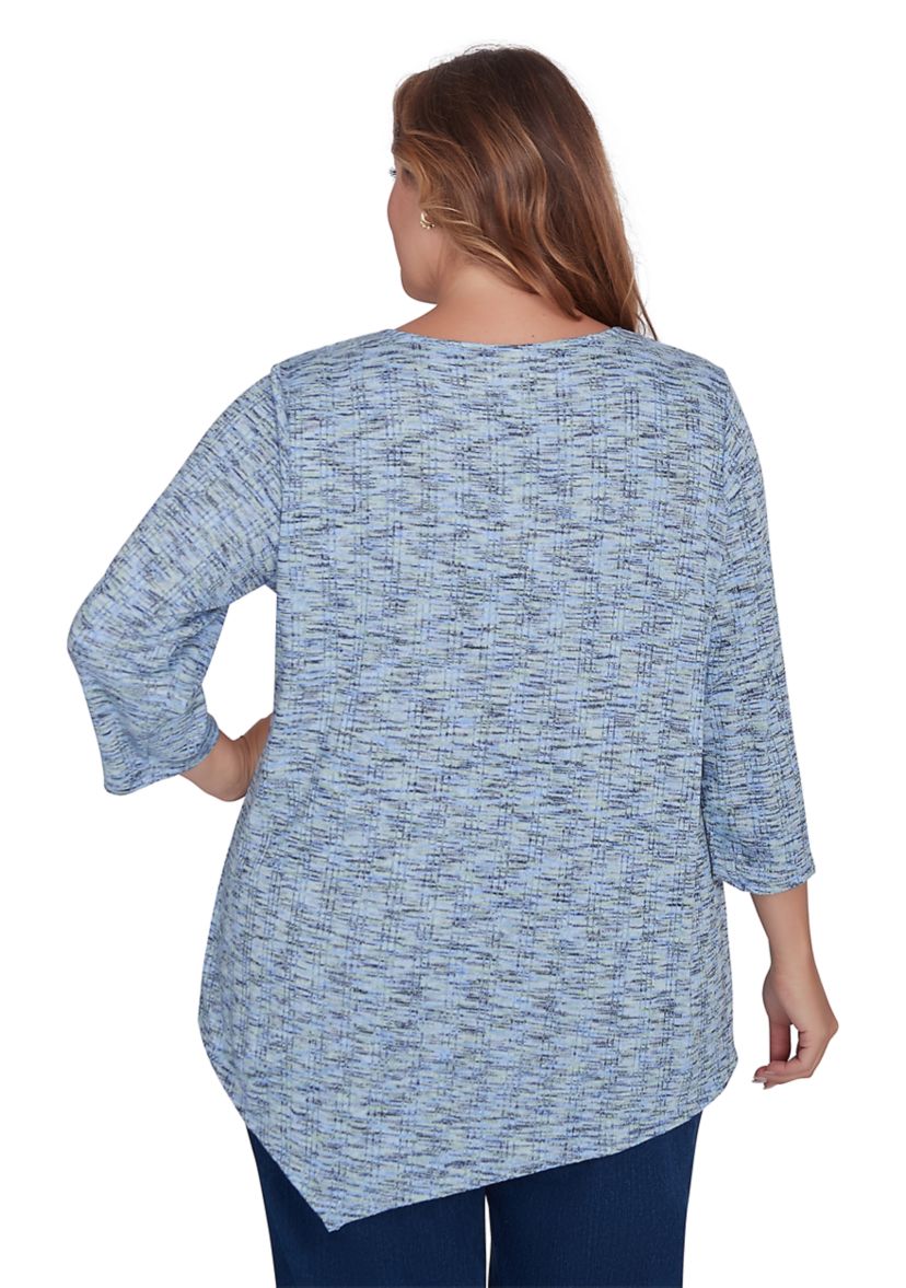 Plus Size Keyhole Neck with Bar Detail Space Dye Knit Top