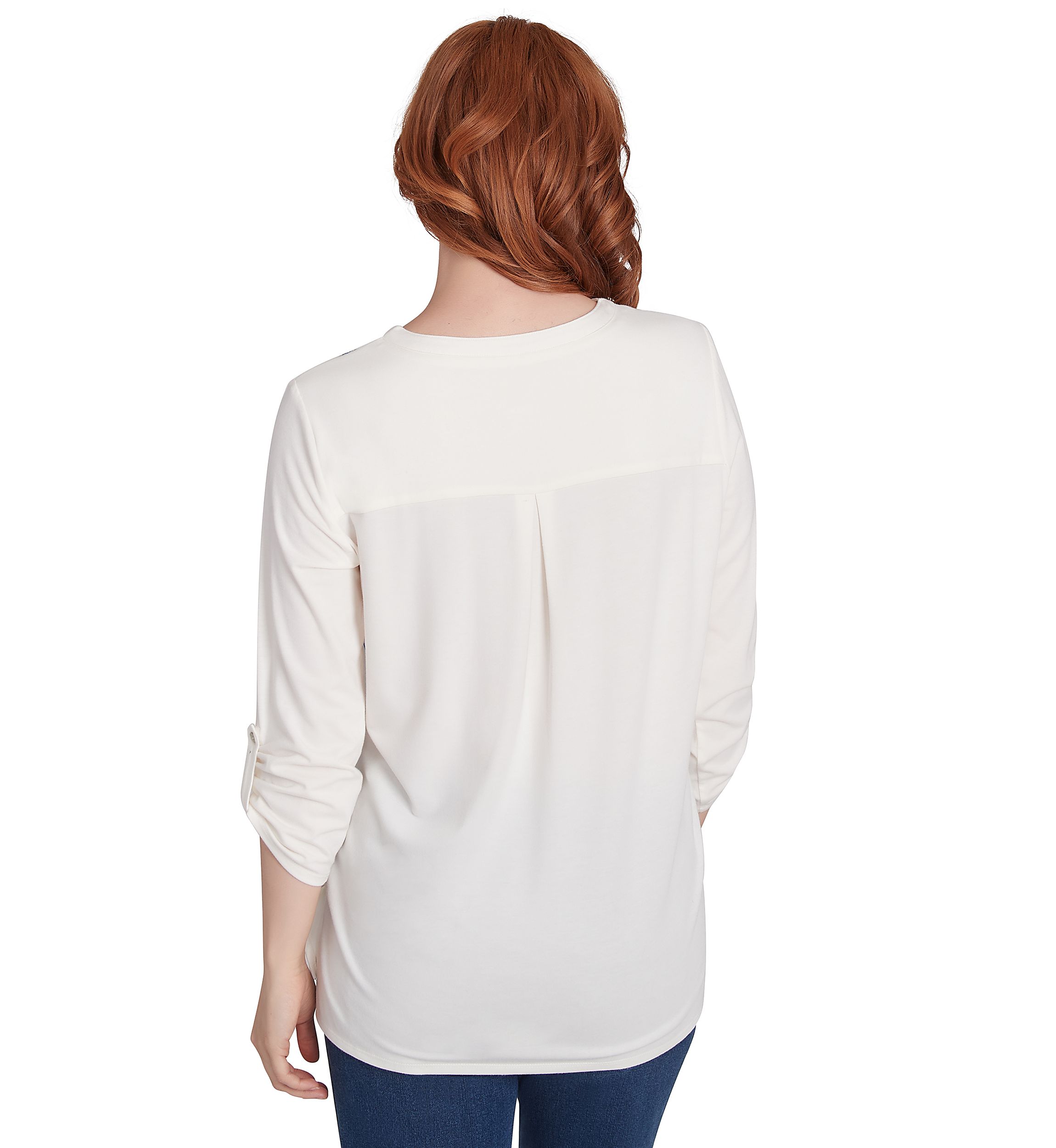 Petite V-Neck Floral Placement Embroidered Knit Top