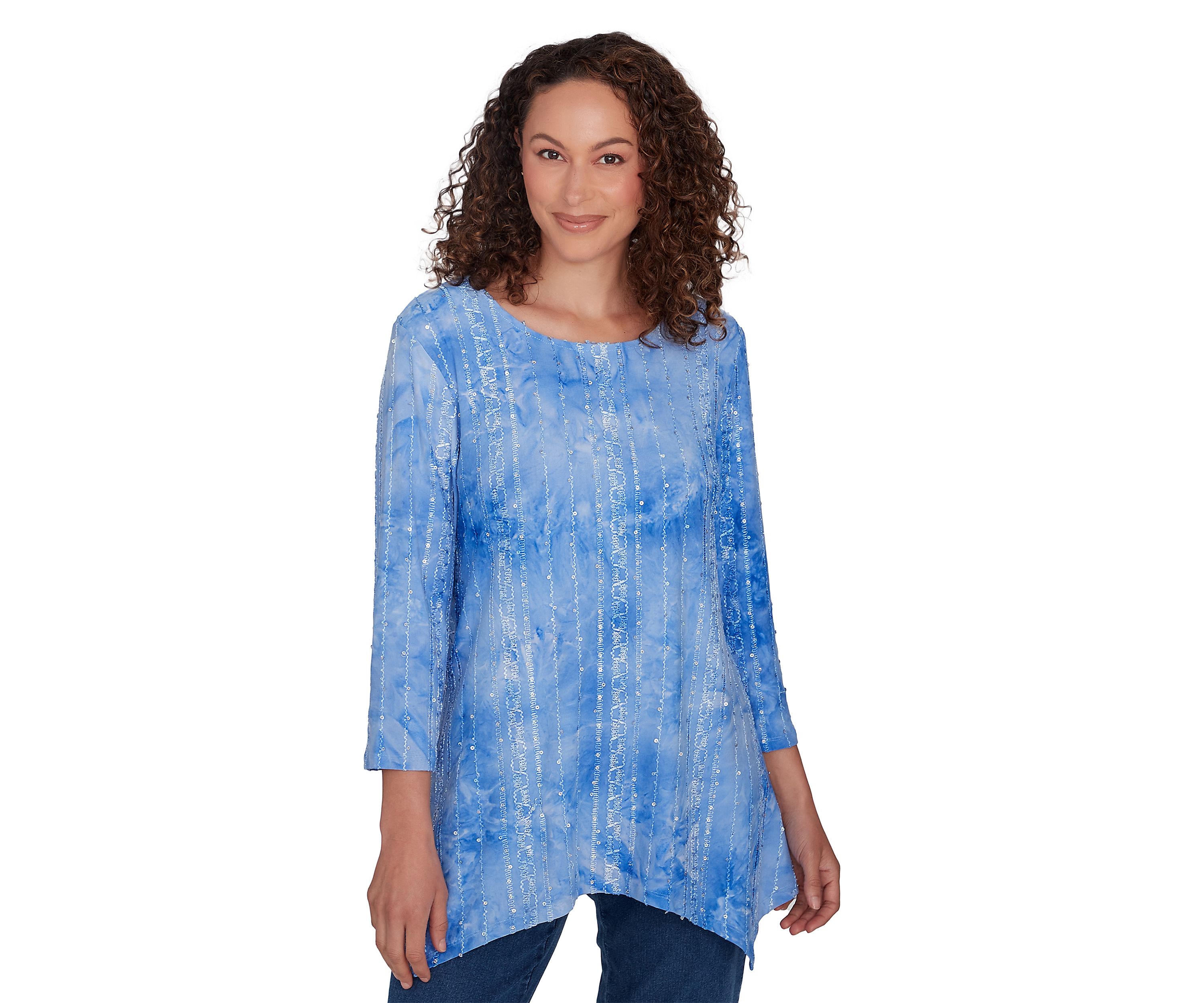 Petite Scoop Neck Textured Sequin Knit Sharkbite Top