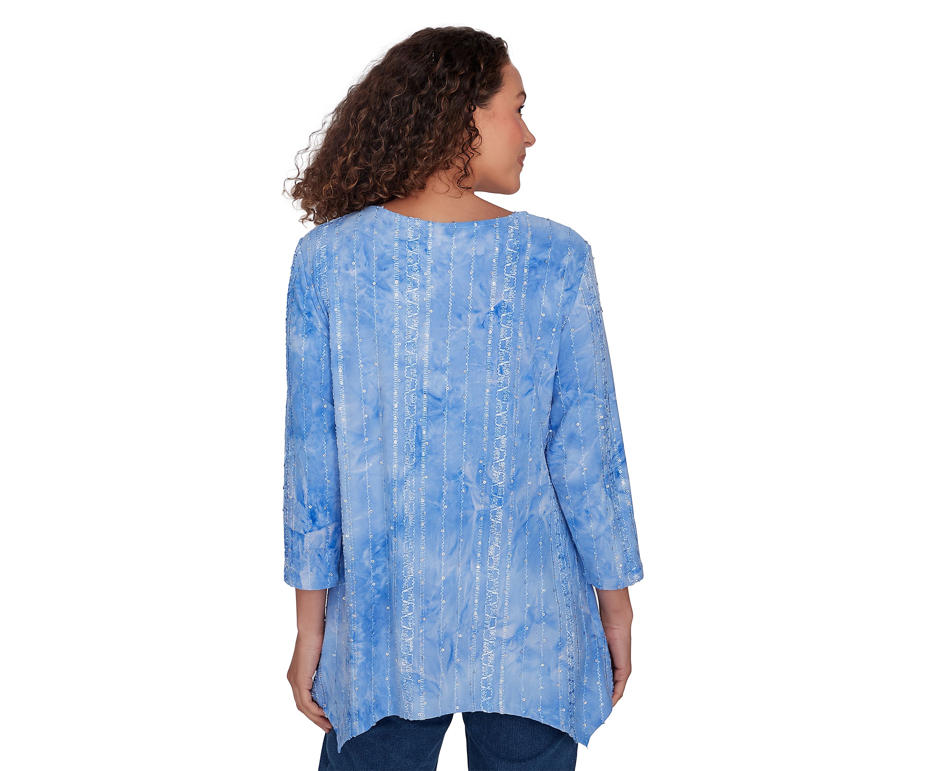 Petite Scoop Neck Textured Sequin Knit Sharkbite Top