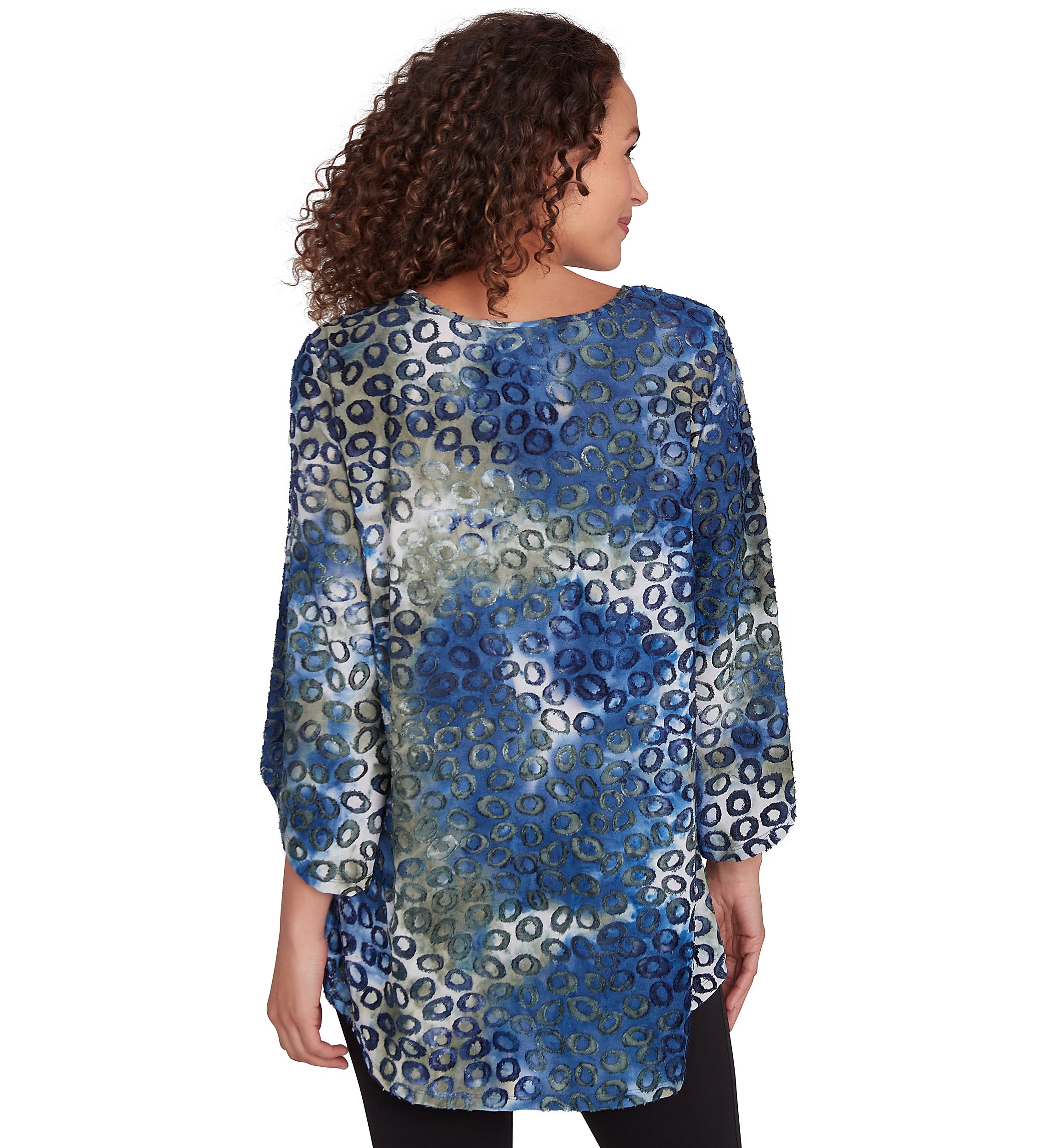 Petite Scoop Neck With Bar Detail Tie Dyed Spots Jacquard Knit Top