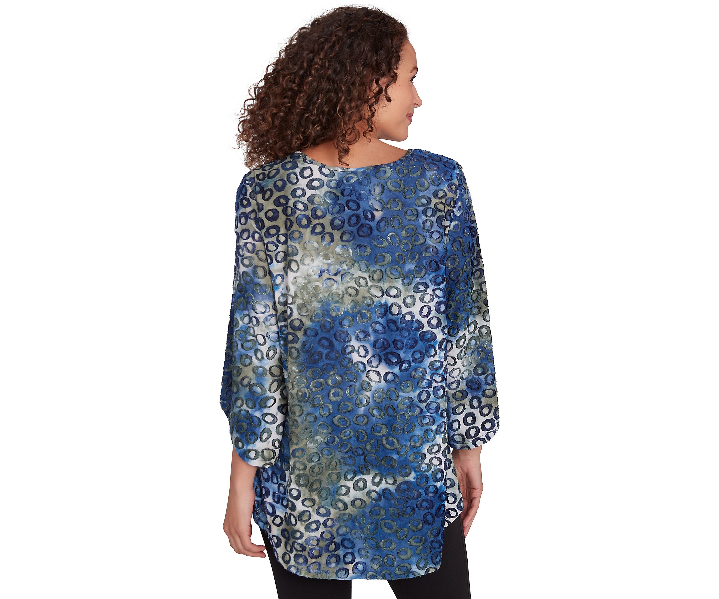 Petite Scoop Neck With Bar Detail Tie Dyed Spots Jacquard Knit Top