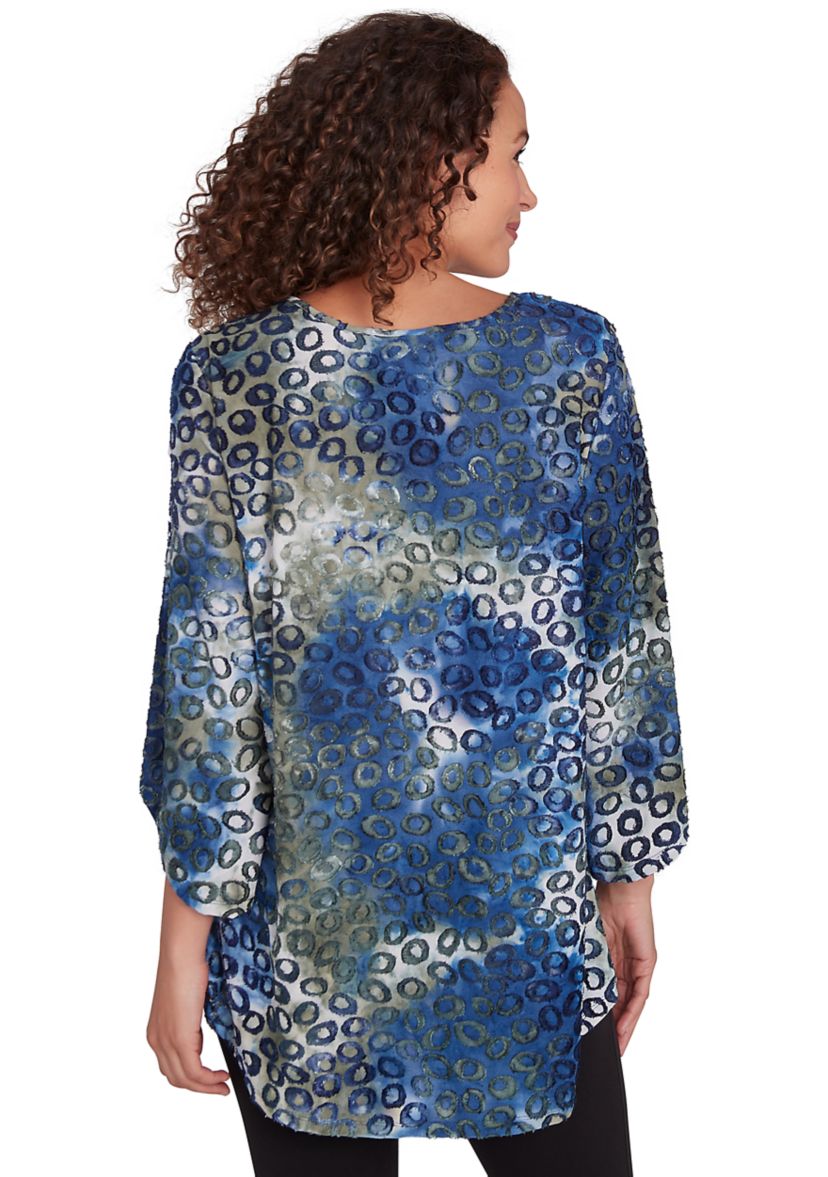 Petite Scoop Neck With Bar Detail Tie Dyed Spots Jacquard Knit Top