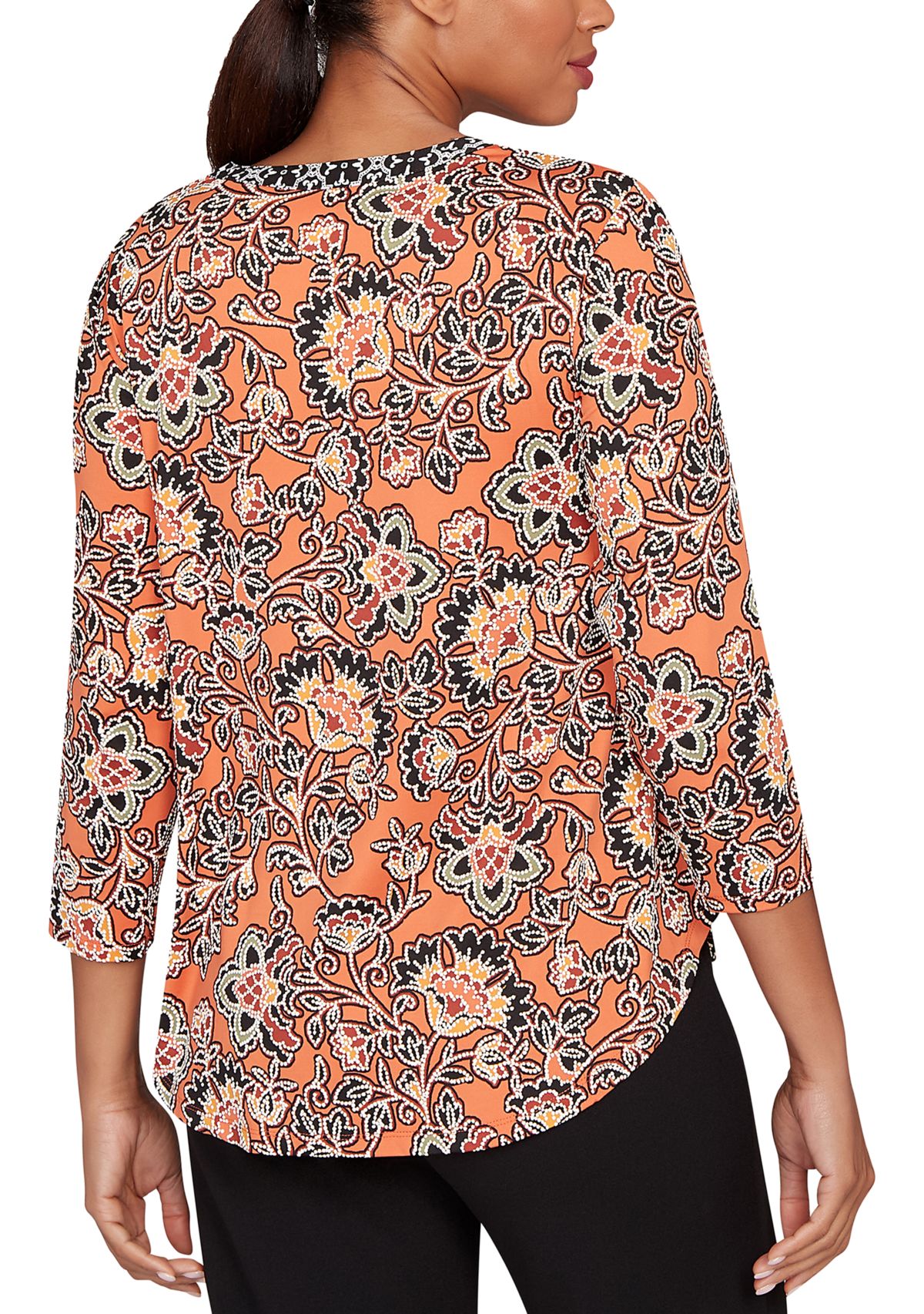 Womens Artisan Floral Puff Print Pleated Top