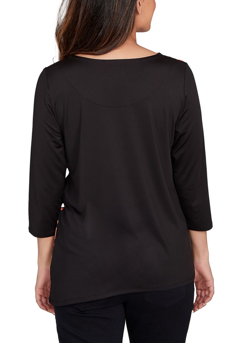 Womens Button Sleeve Bold Floral Top