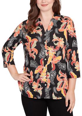 Ruby Rd Women's Shirt Collar Floral Paisley Button Front Top | Belk