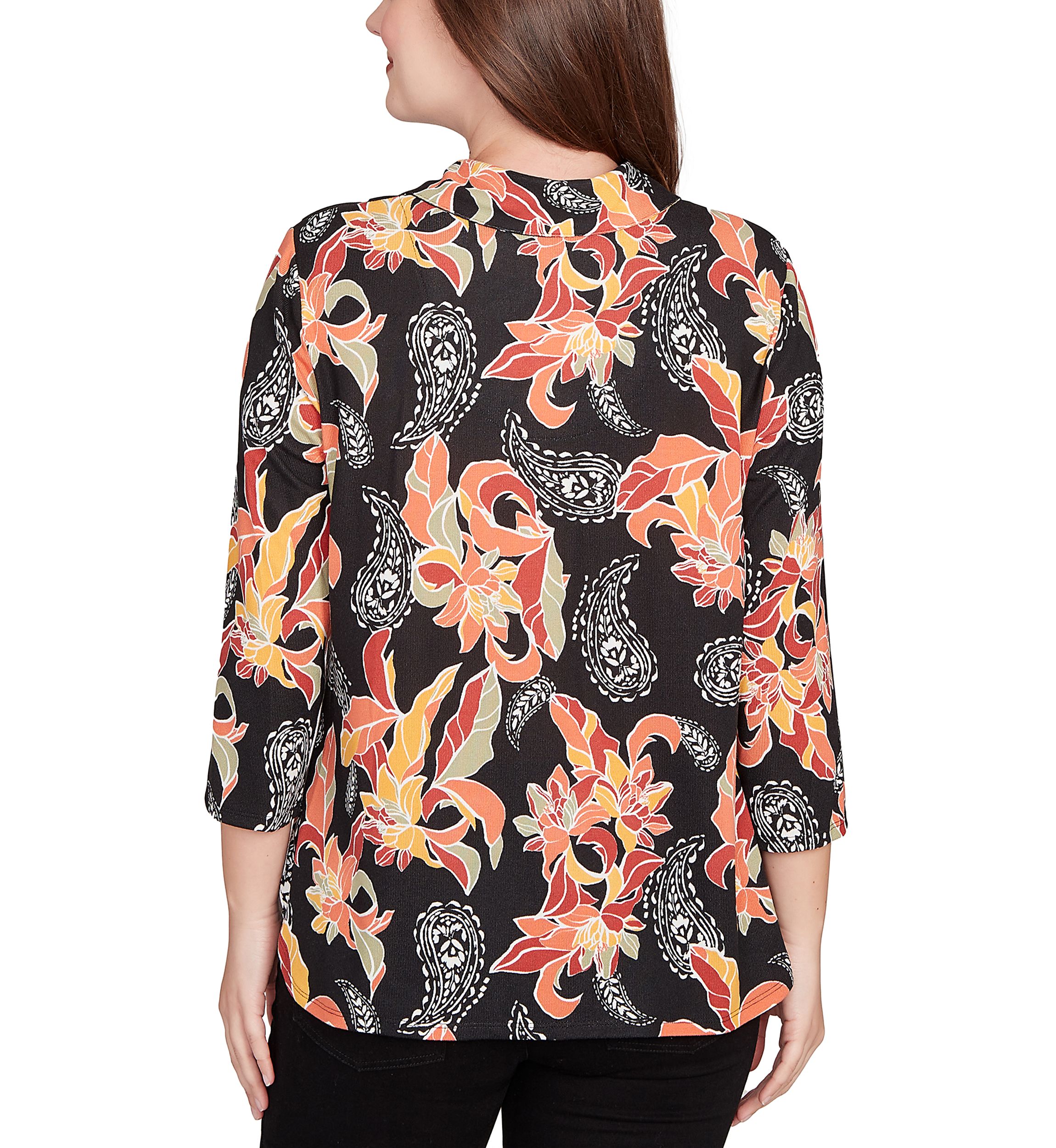 Womens Shirt Collar Floral Paisley Button Front Top