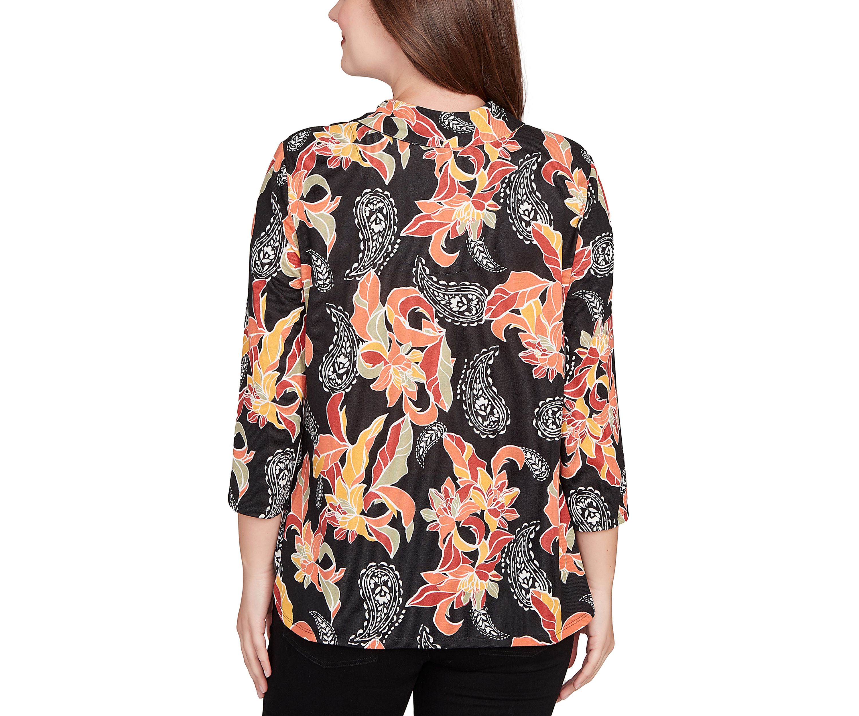 Womens Shirt Collar Floral Paisley Button Front Top