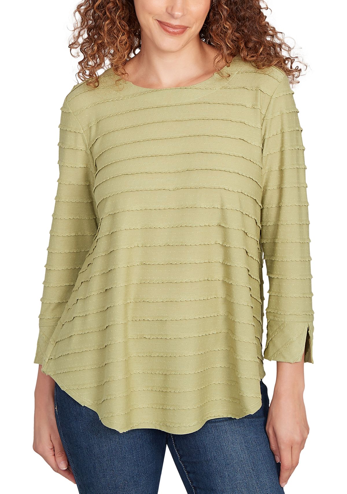 Womens Scalloped Jacquard Knit Top