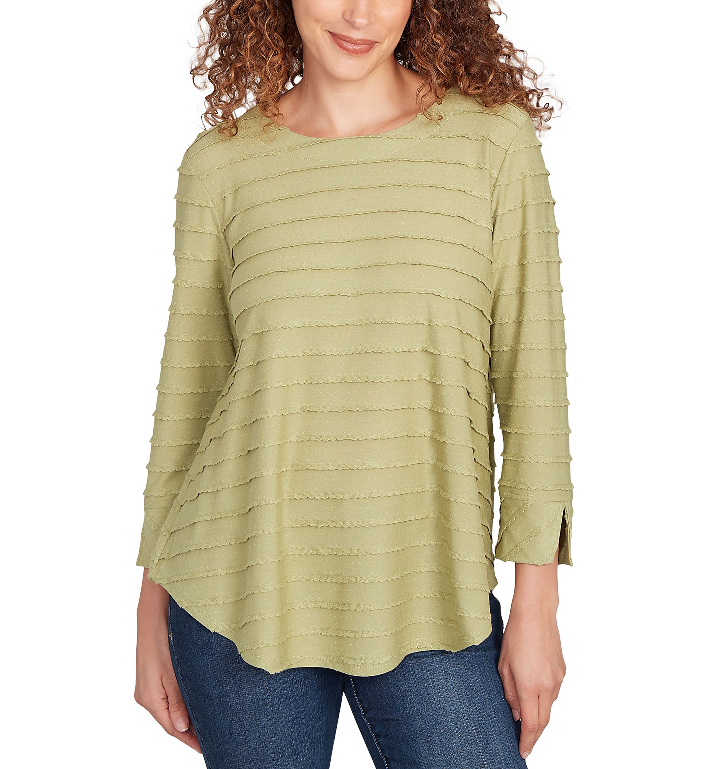 Womens Scalloped Jacquard Knit Top