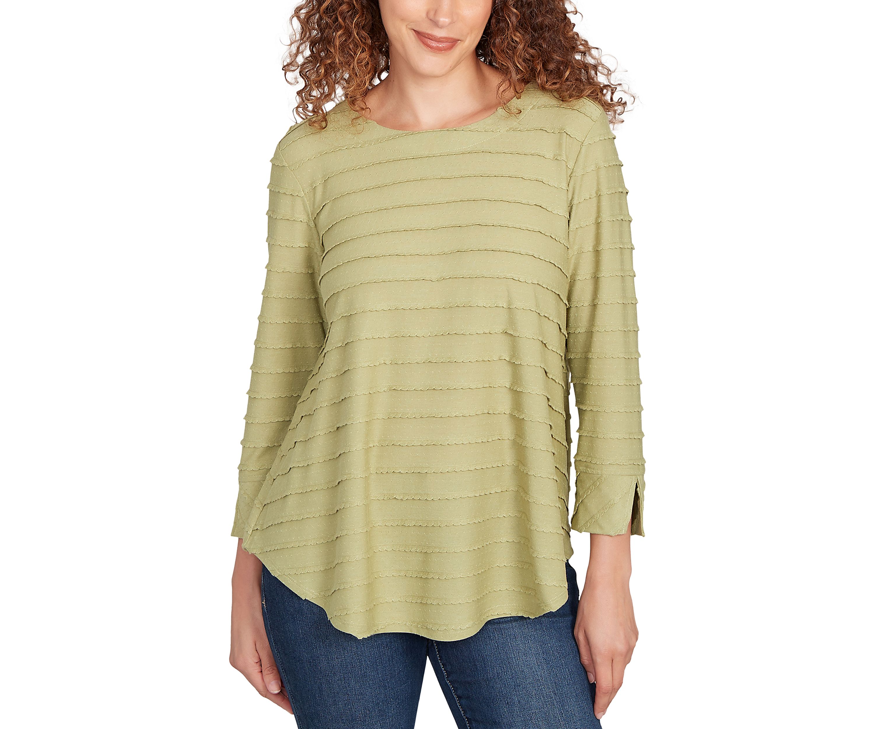 Womens Scalloped Jacquard Knit Top
