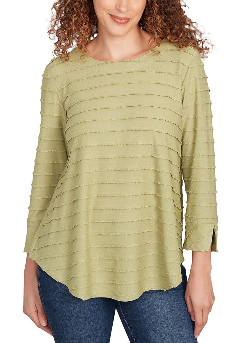 Womens Scalloped Jacquard Knit Top