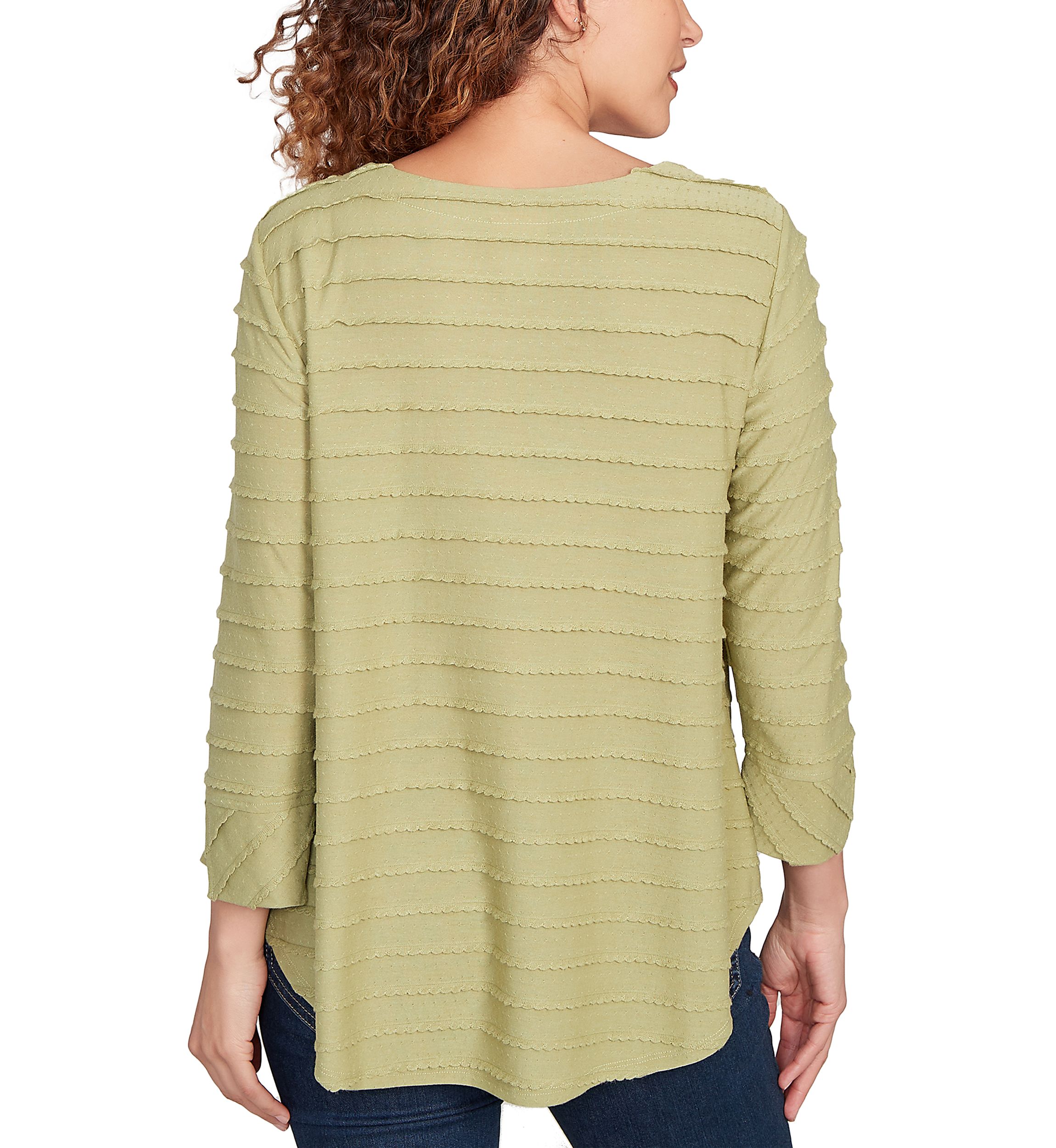 Womens Scalloped Jacquard Knit Top