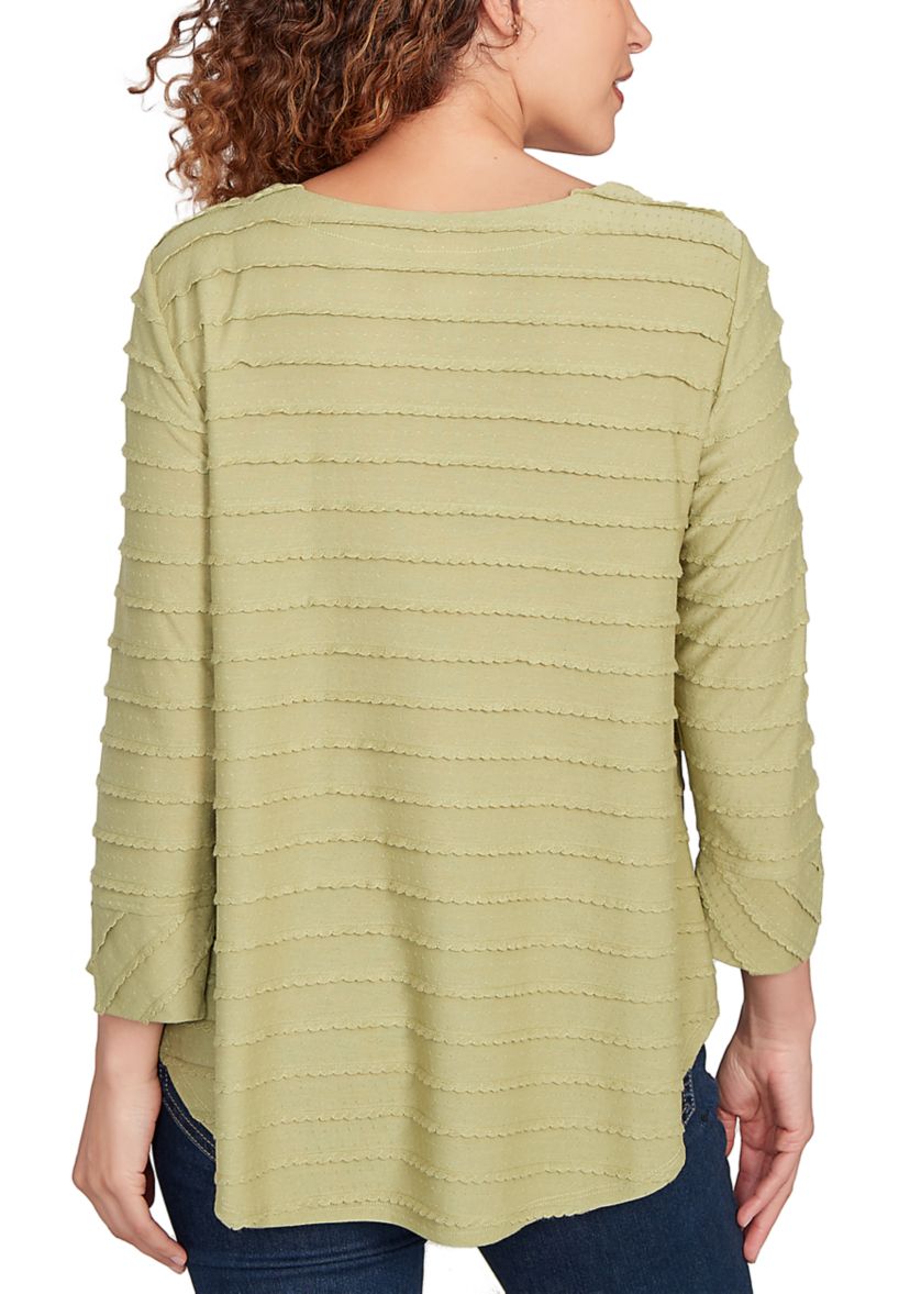 Womens Scalloped Jacquard Knit Top